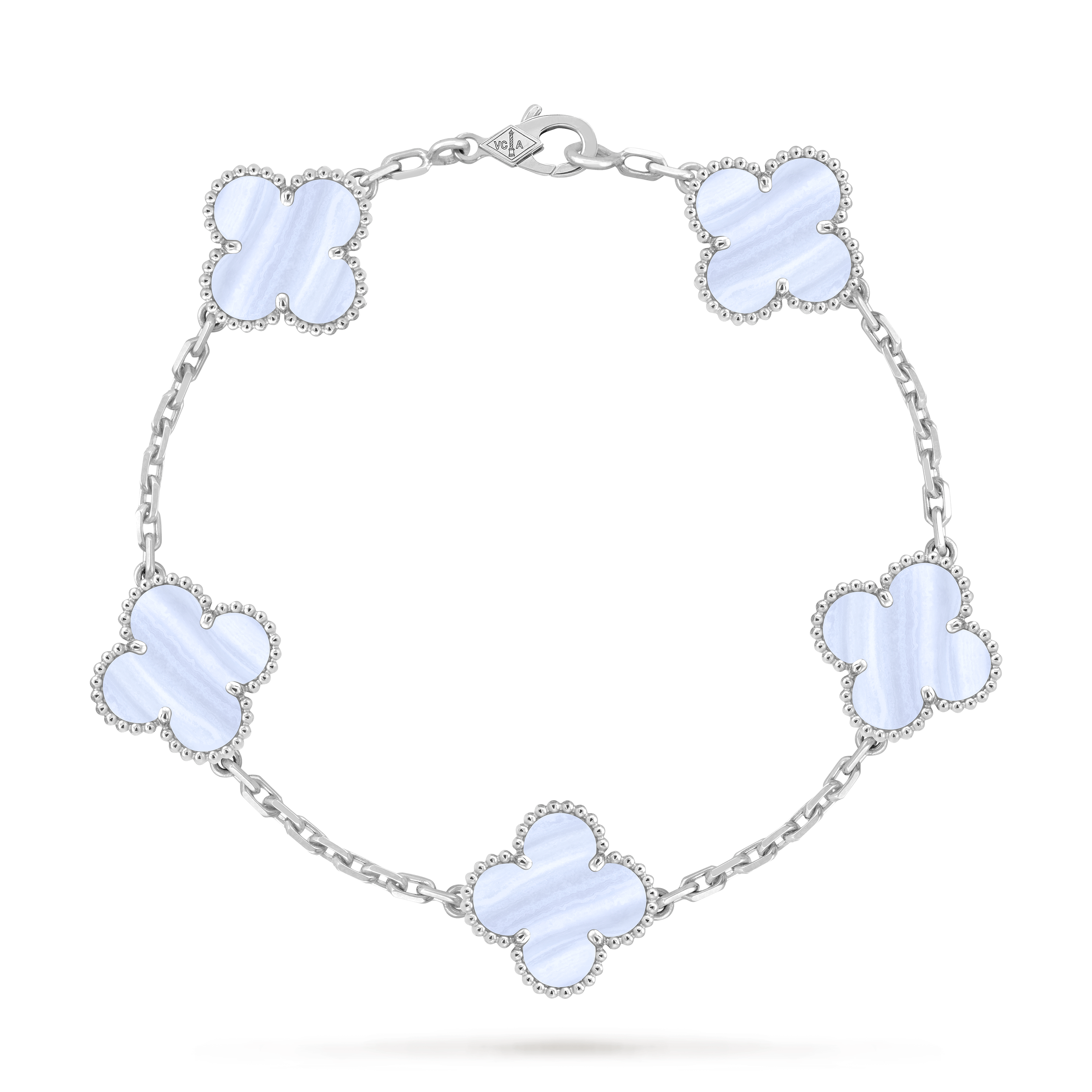Vintage Alhambra手链，5图案, 18K白金, 玉髓:  5颗, Front, Jewelry Bracelet_梵克雅宝_Van Cleef & Arpels