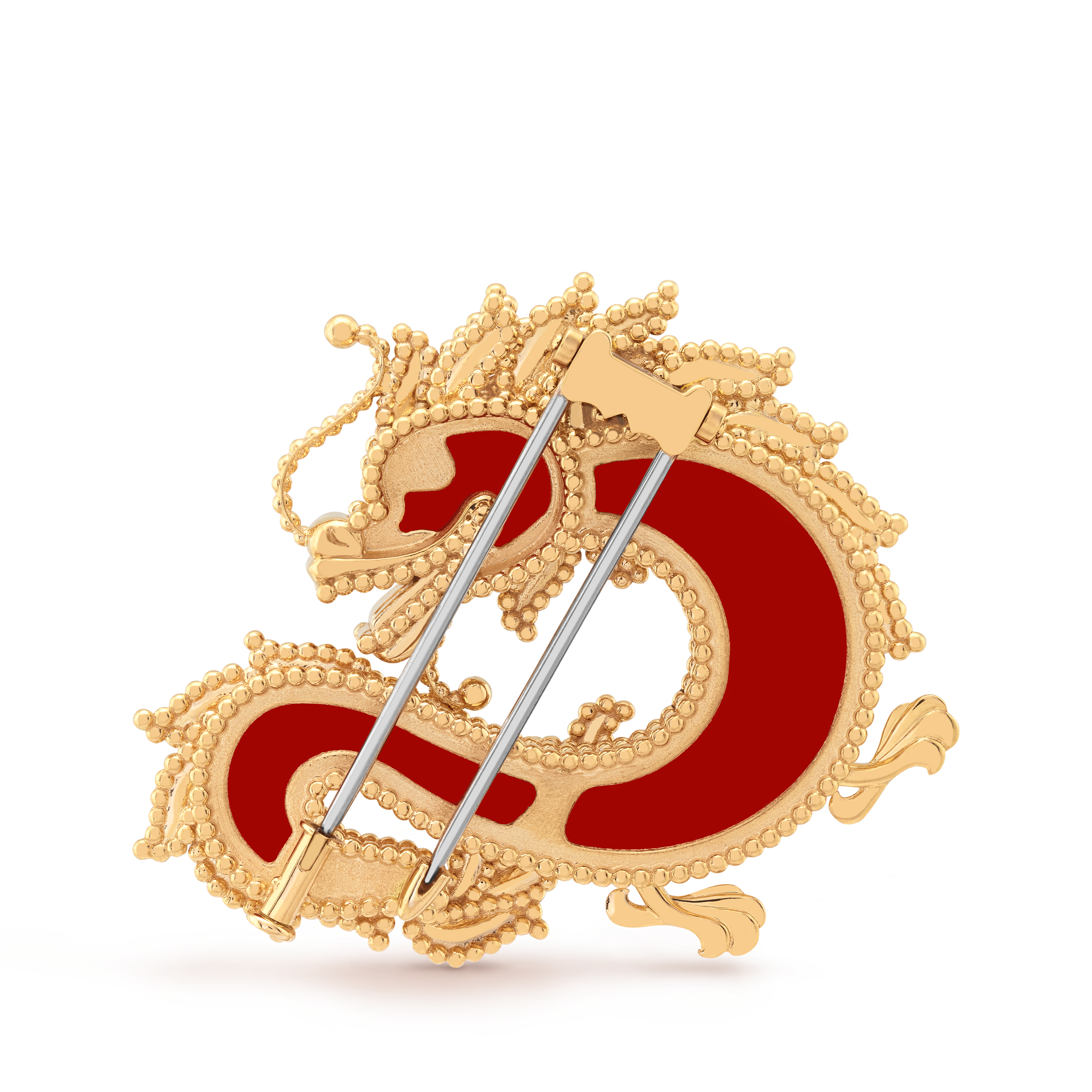 Lucky Animals Dragon clip, 18K yellow gold, Carnelian:  3 stones, Onyx:  1 stone, Back, Jewelry Clip - Van Cleef & Arpels