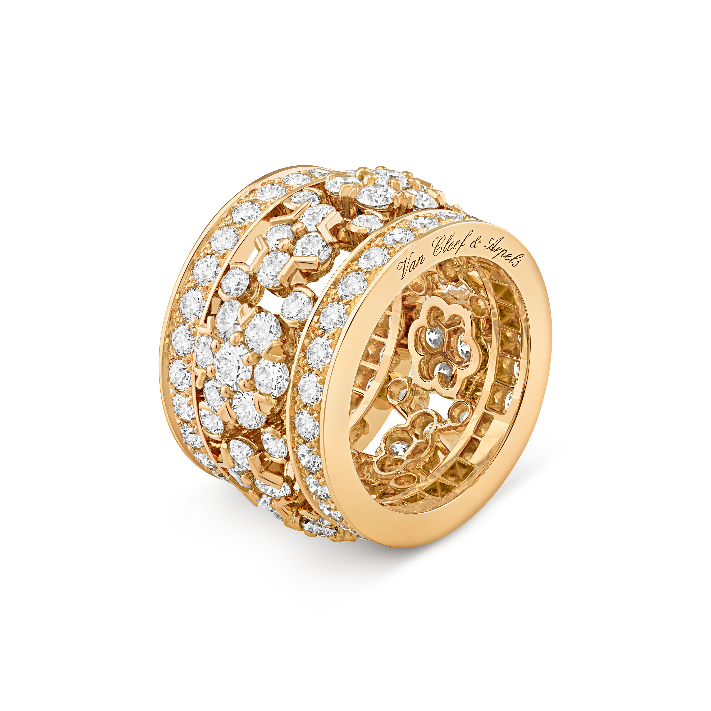 Snowflake ring, 18K yellow gold, Diamond:  114 stones,  5.25 carats, Three Fourth, High Jewelry Ring - Van Cleef & Arpels
