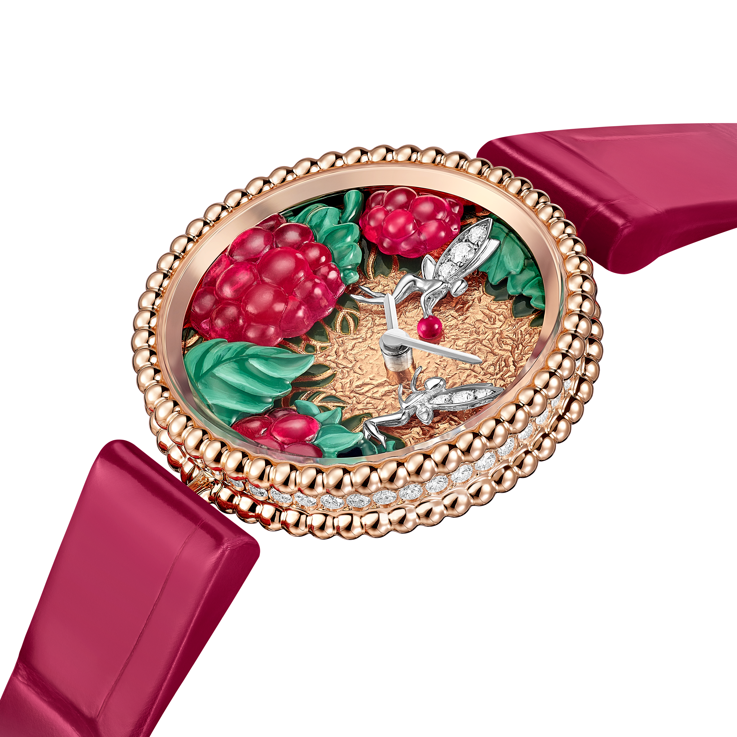 Perlée Extraordinaire Fruits Enchantés Framboise腕表, 18K玫瑰金, 钻石:  83颗,  1.07 克拉, Three Fourth, Watch_梵克雅宝_Van Cleef & Arpels