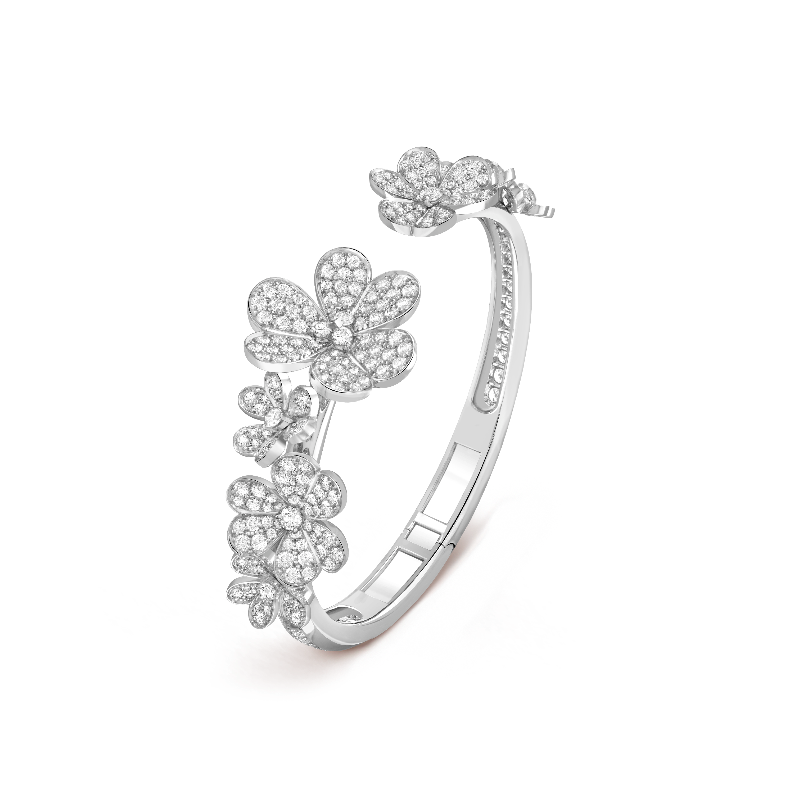 Frivole bracelet, 7 flowers, large model, 18K white gold, Diamond:  301 stones,  5.6 carats, Three Fourth, Jewelry Bracelet - Van Cleef & Arpels