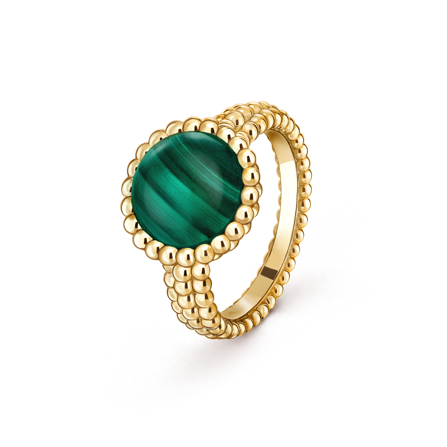 Perlée couleurs ring, 18K yellow gold, Malachite:  1 stone, Three Fourth, Jewelry Ring - Van Cleef & Arpels