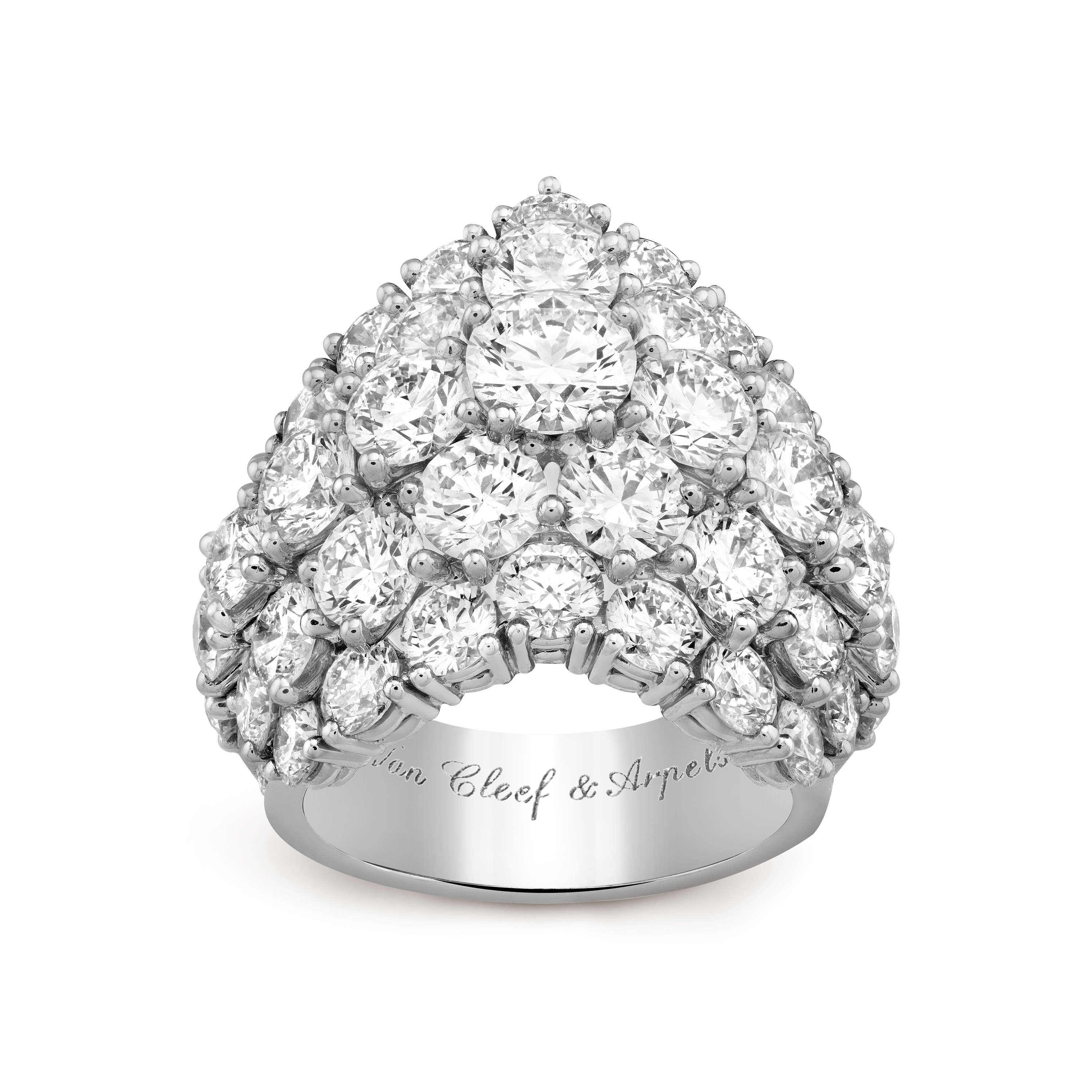 À Cheval戒指, 18K白金, 钻石:  56颗,  9.15 克拉, Front, High Jewelry Ring_梵克雅宝_Van Cleef & Arpels