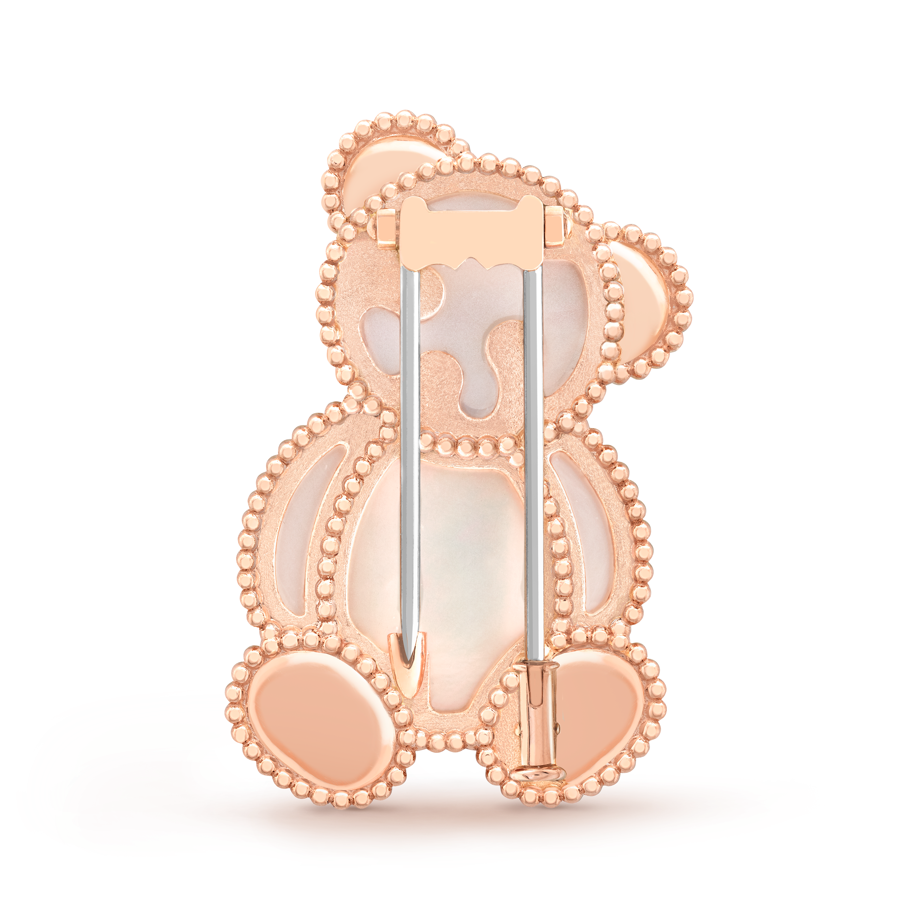 Lucky Animals Teddy Bear Clip, 18K rose gold, Mother-of-pearl:  4 stones, Onyx:  3 stones, Back, Jewelry Clip - Van Cleef & Arpels