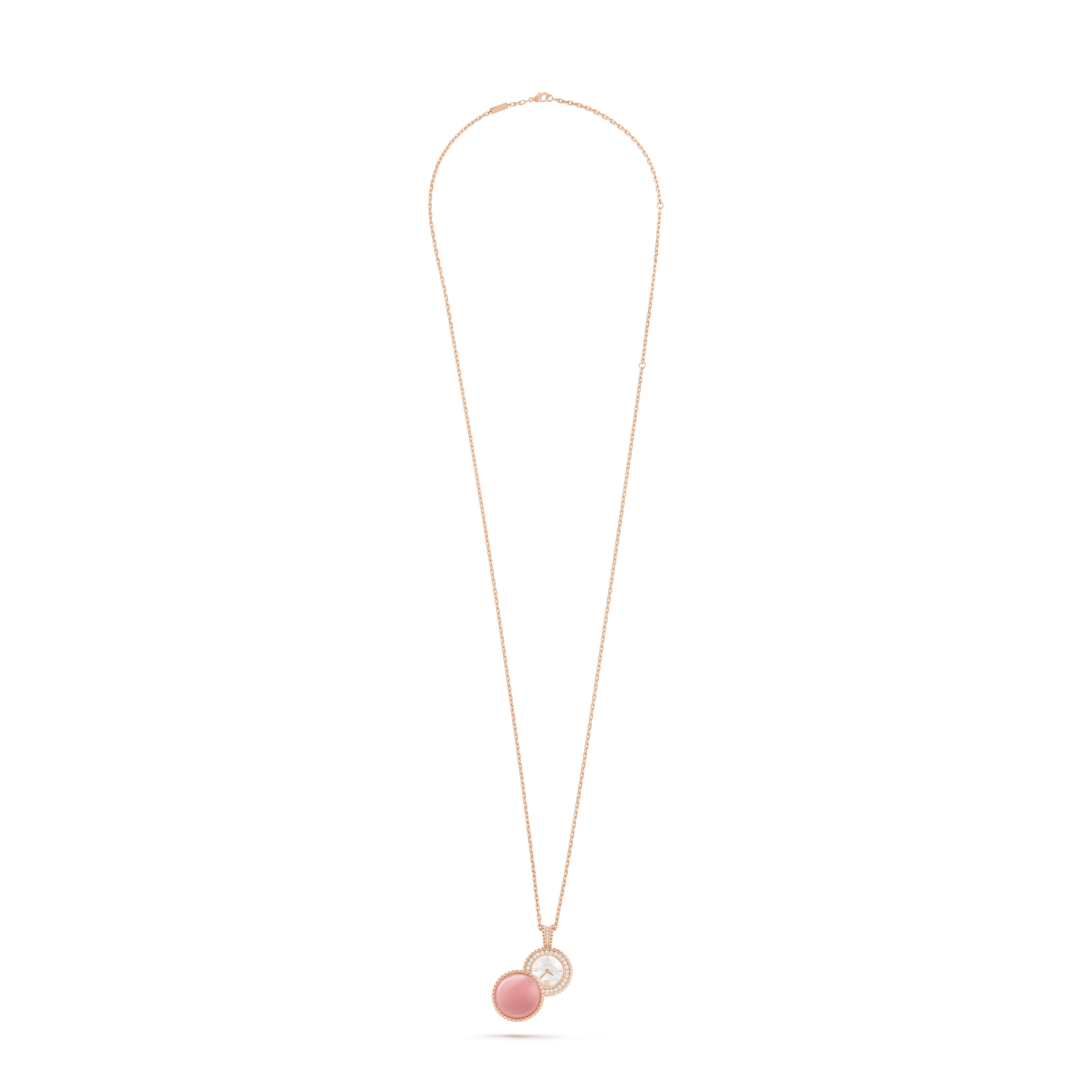 Perlée隐秘式吊坠表, 18K玫瑰金, 珍珠母贝:  1 宝石, 石英:  1 宝石, 钻石:  40颗,  0.92 克拉, Open, Watch_梵克雅宝_Van Cleef & Arpels