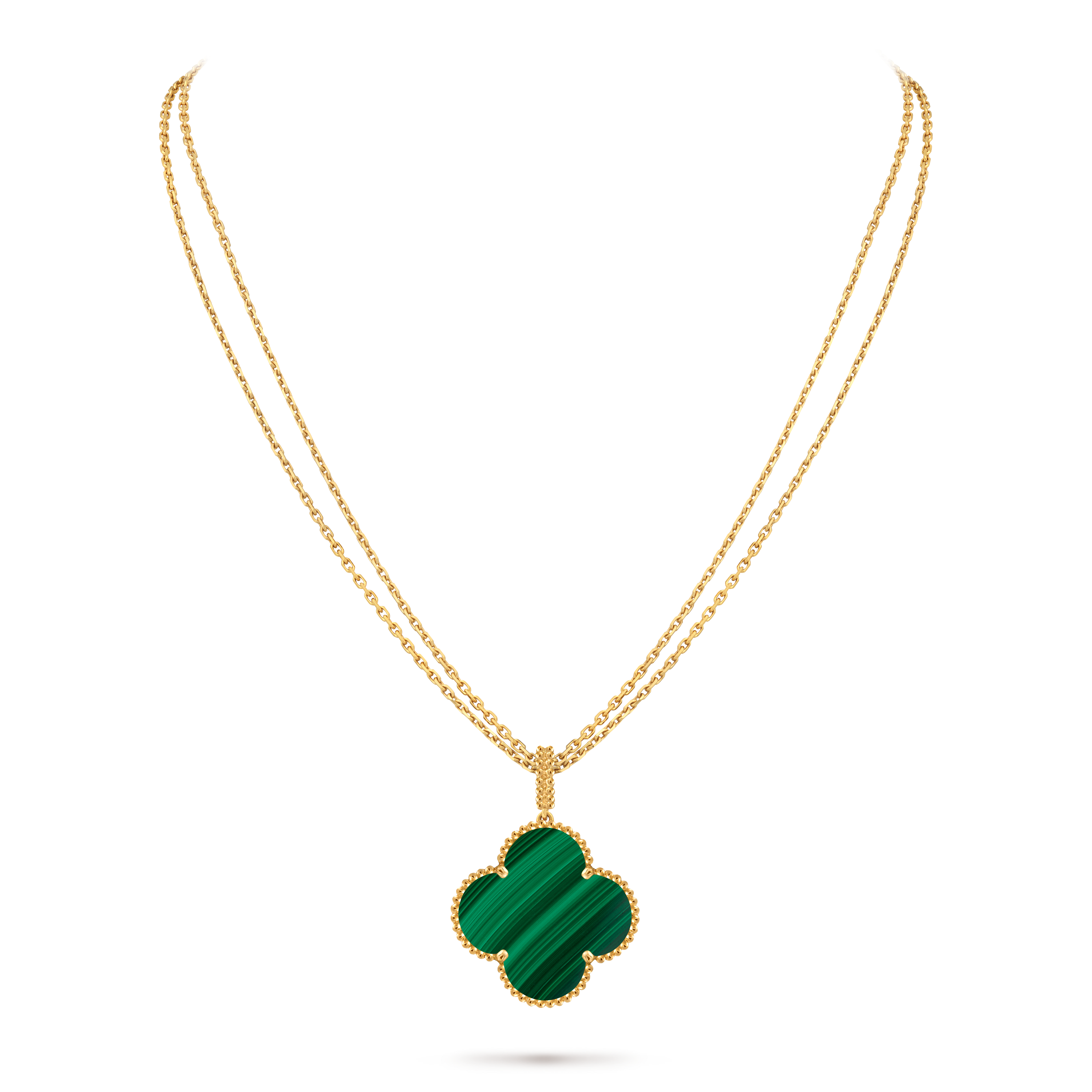 Magic Alhambra long necklace, 1 motif, 18K yellow gold, Malachite:  1 stone, Detail, Jewelry Long Necklace - Van Cleef & Arpels