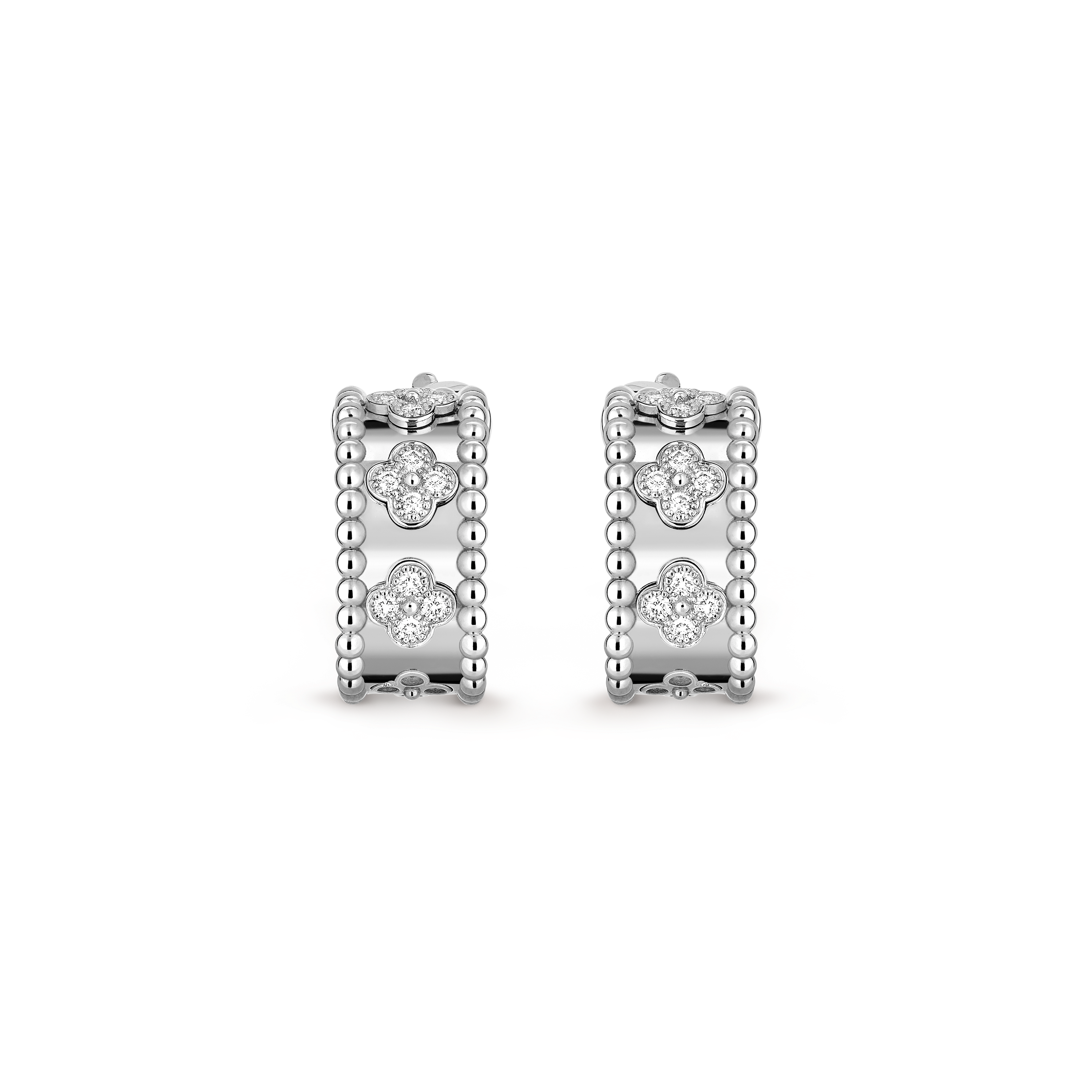 Perlée clovers环形耳环, 18K白金, 钻石:  40颗,  0.62 克拉, Three Fourth, Jewelry Earrings_梵克雅宝_Van Cleef & Arpels