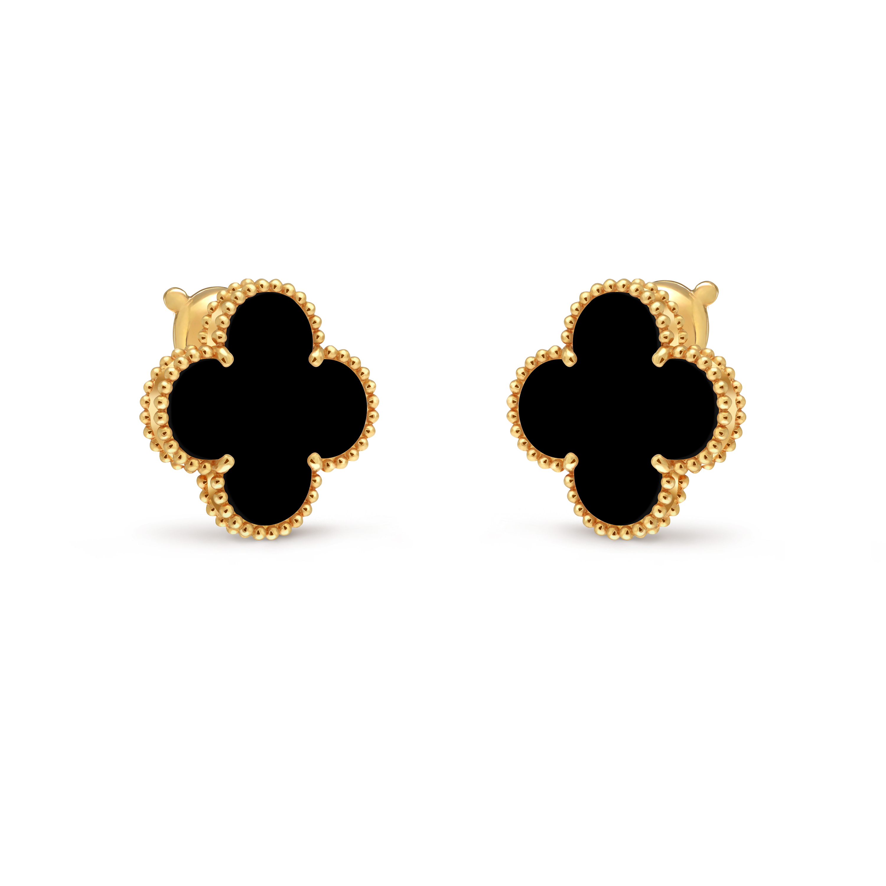 Magic Alhambra耳环, 18K黄金, 缟玛瑙:  2颗, Three Fourth, Jewelry Earrings_梵克雅宝_Van Cleef & Arpels