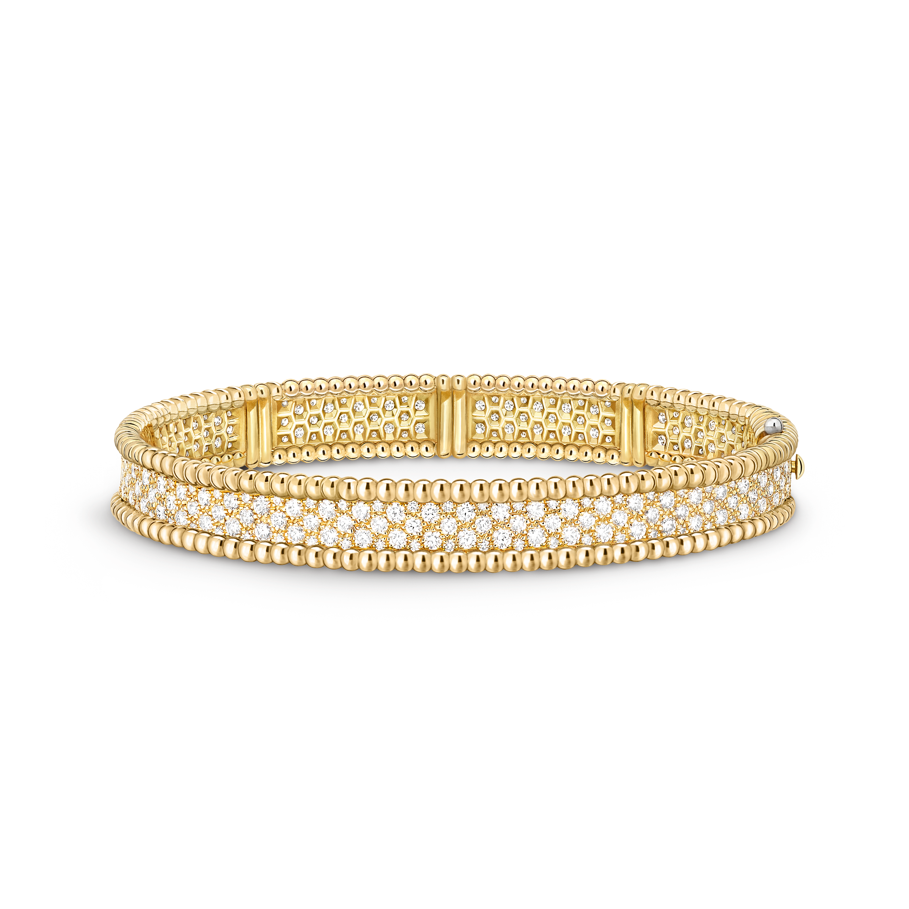 Perlée diamonds bracelet, 3 rows, small model, 18K yellow gold, Diamond:  264 stones,  3.11 carats, Front, Jewelry Bracelet - Van Cleef & Arpels