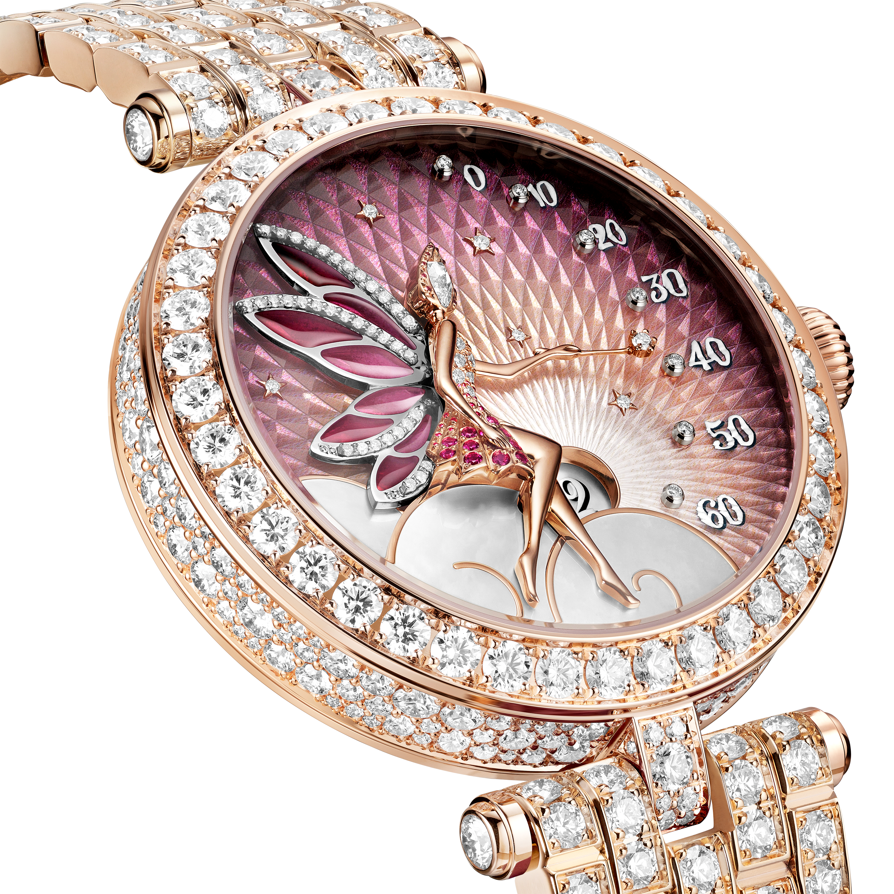 Lady Féerie Or Rose腕表, 18K玫瑰金, 珍珠母贝:  2颗, 蓝宝石:  12颗,  0.01 克拉, 钻石:  640颗,  14.68 克拉, Detail, Watch_梵克雅宝_Van Cleef & Arpels