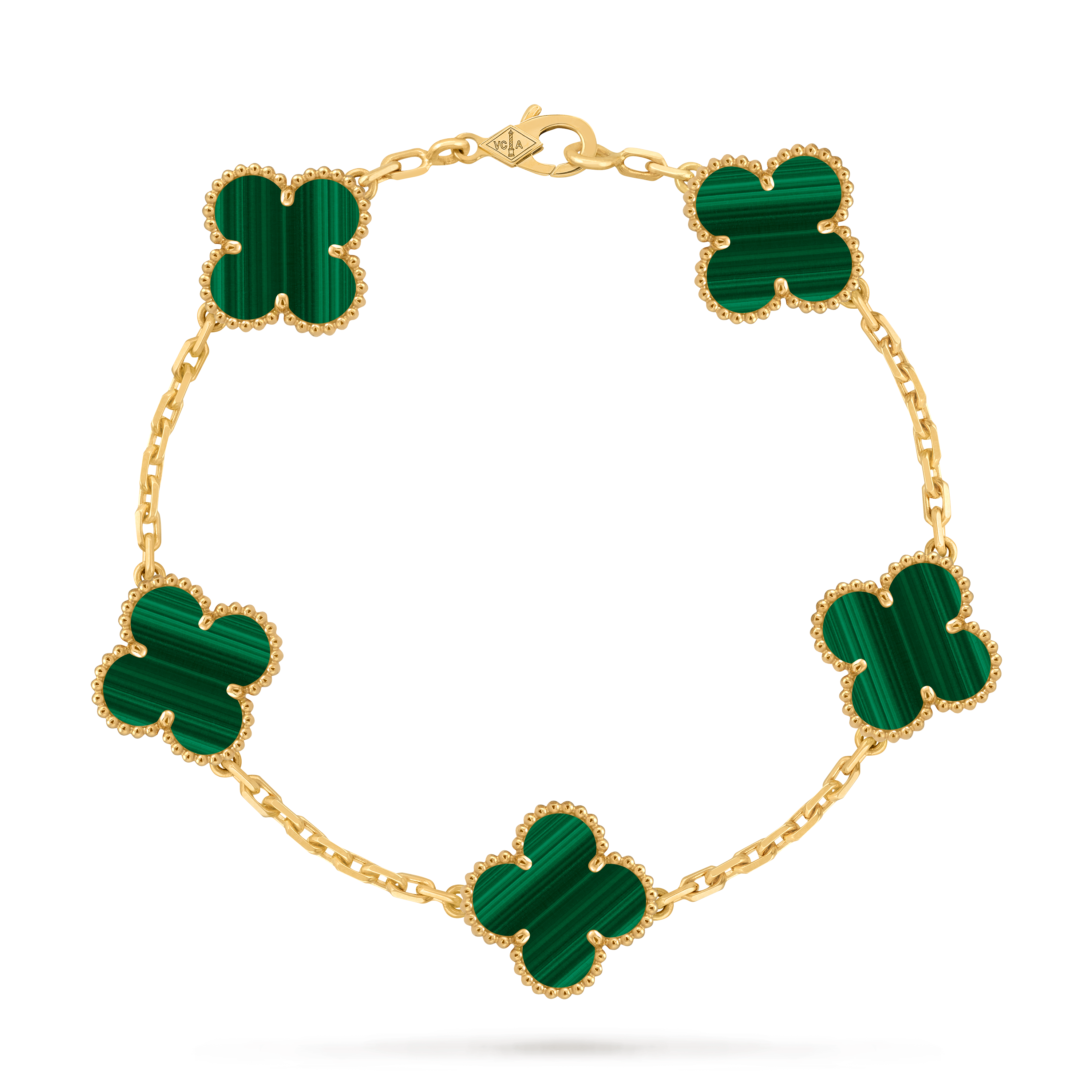 Vintage Alhambra手链，5图案, 18K黄金, 孔雀石:  5颗, Front, Jewelry Bracelet_梵克雅宝_Van Cleef & Arpels