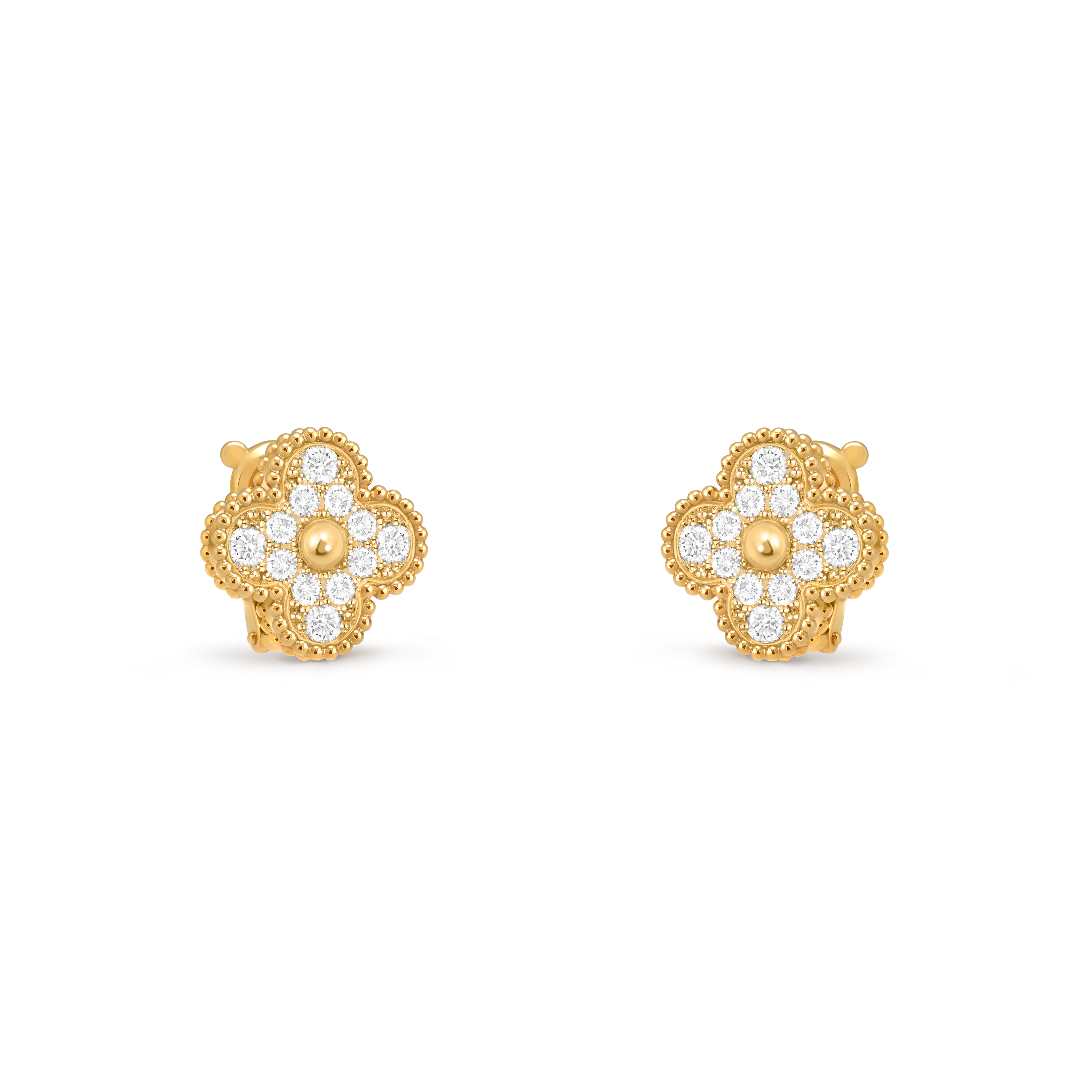 Vintage Alhambra耳环, 18K黄金, 钻石:  24颗,  0.96 克拉, Three Fourth, Jewelry Earrings_梵克雅宝_Van Cleef & Arpels
