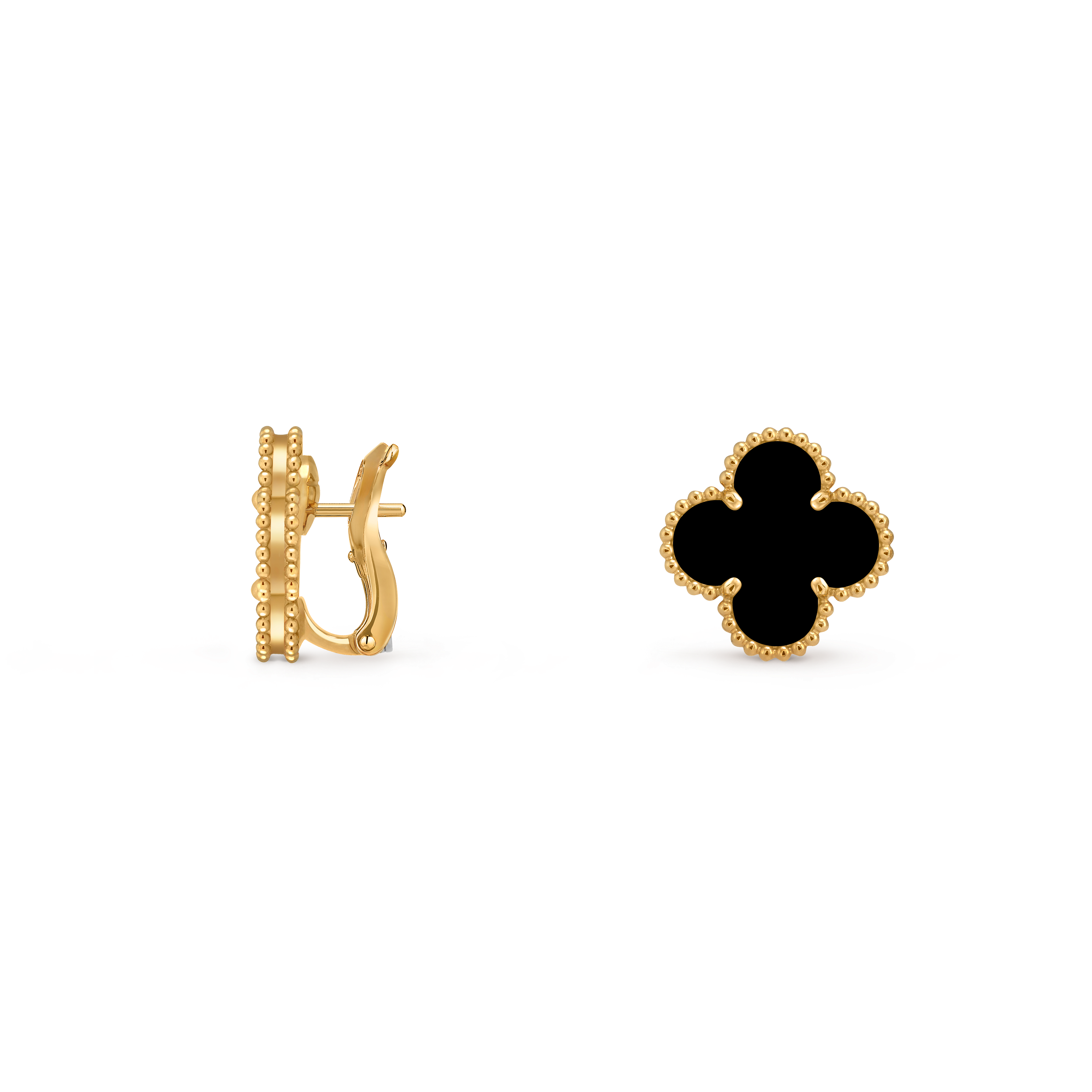 Vintage Alhambra earrings, 18K yellow gold, Onyx:  2 stones, Profile, Jewelry Earrings - Van Cleef & Arpels
