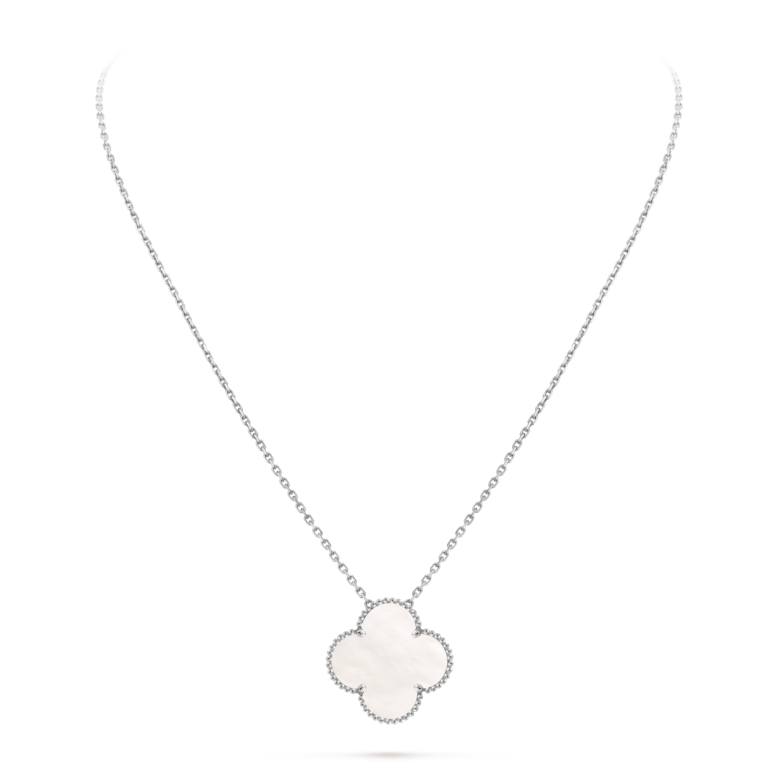 Magic Alhambra pendant, 18K white gold, Mother-of-pearl:  1 stone, Three Fourth, Jewelry Pendent - Van Cleef & Arpels