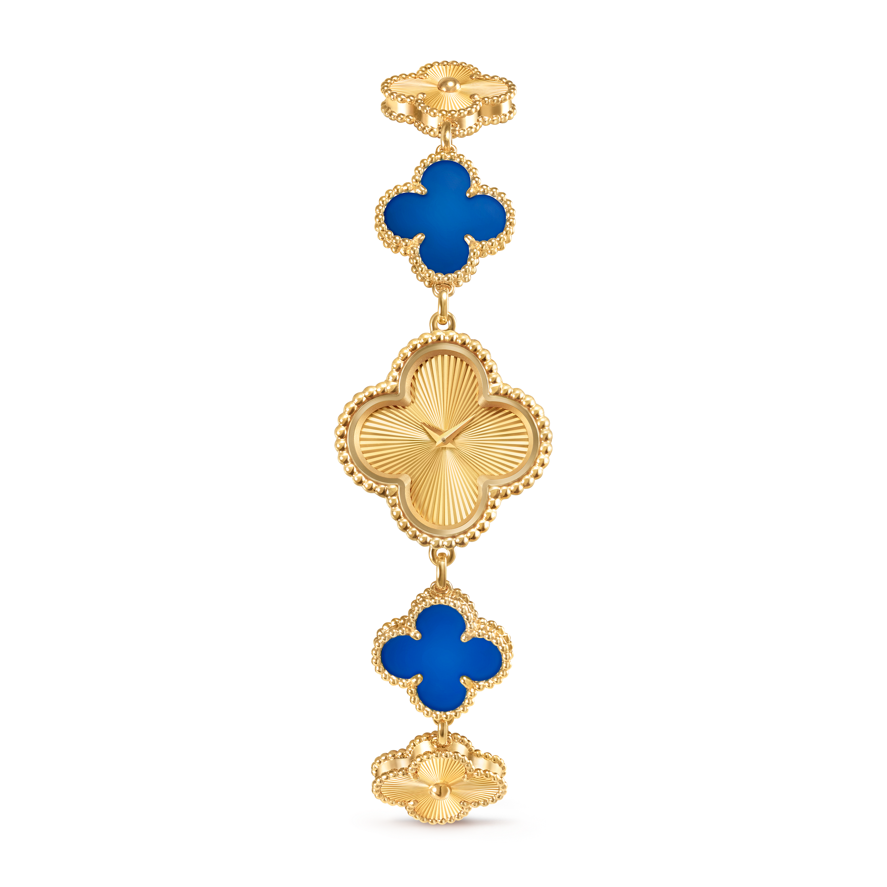 Sweet Alhambra watch, 18K yellow gold, Agate:  4 stones, Front, Watch - Van Cleef & Arpels
