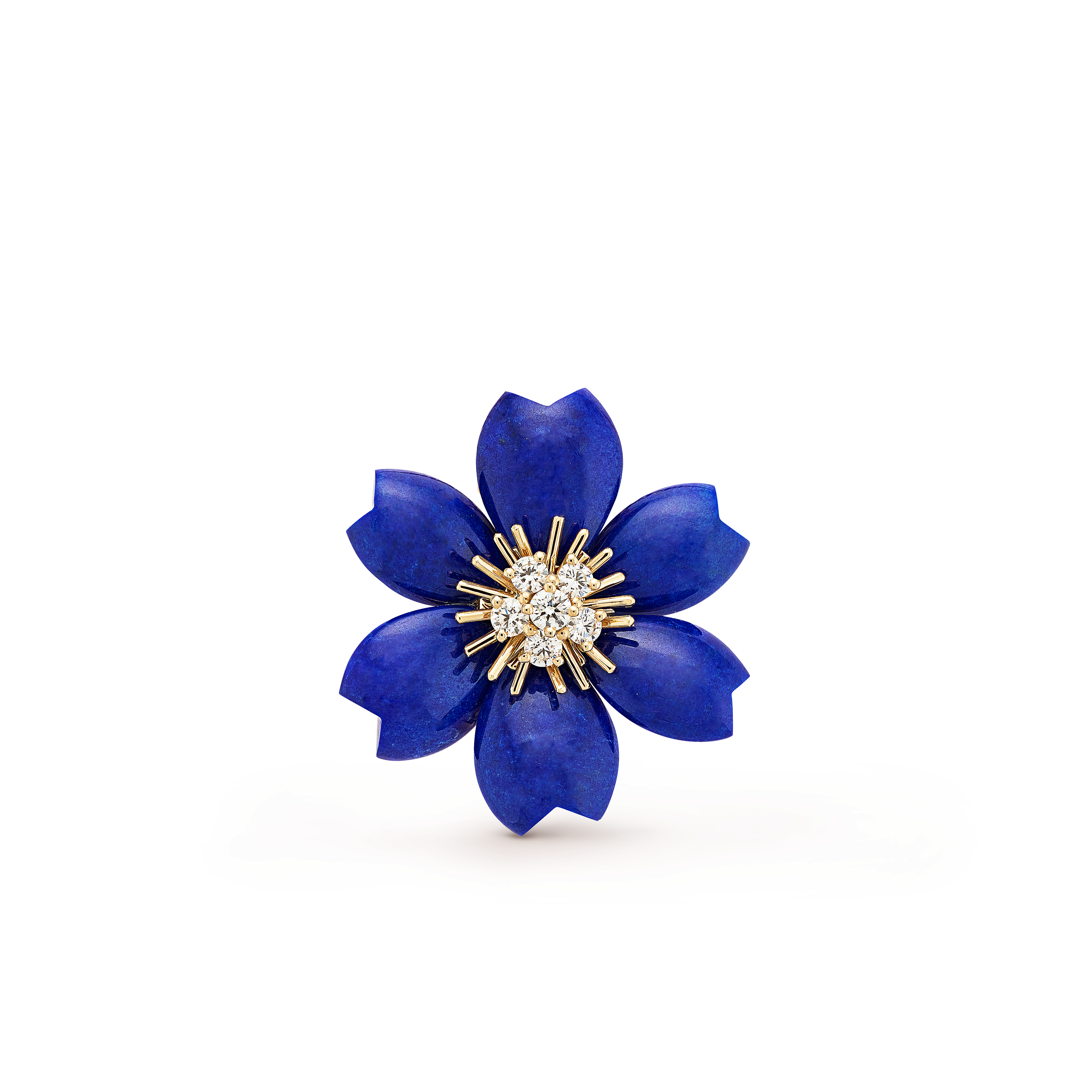 Rose de Noël clip pendant, small model, 18K yellow gold, Diamond:  6 stones,  0.48 carat, Lapis Lazuli:  6 stones, Detail, Jewelry Clip Pendant