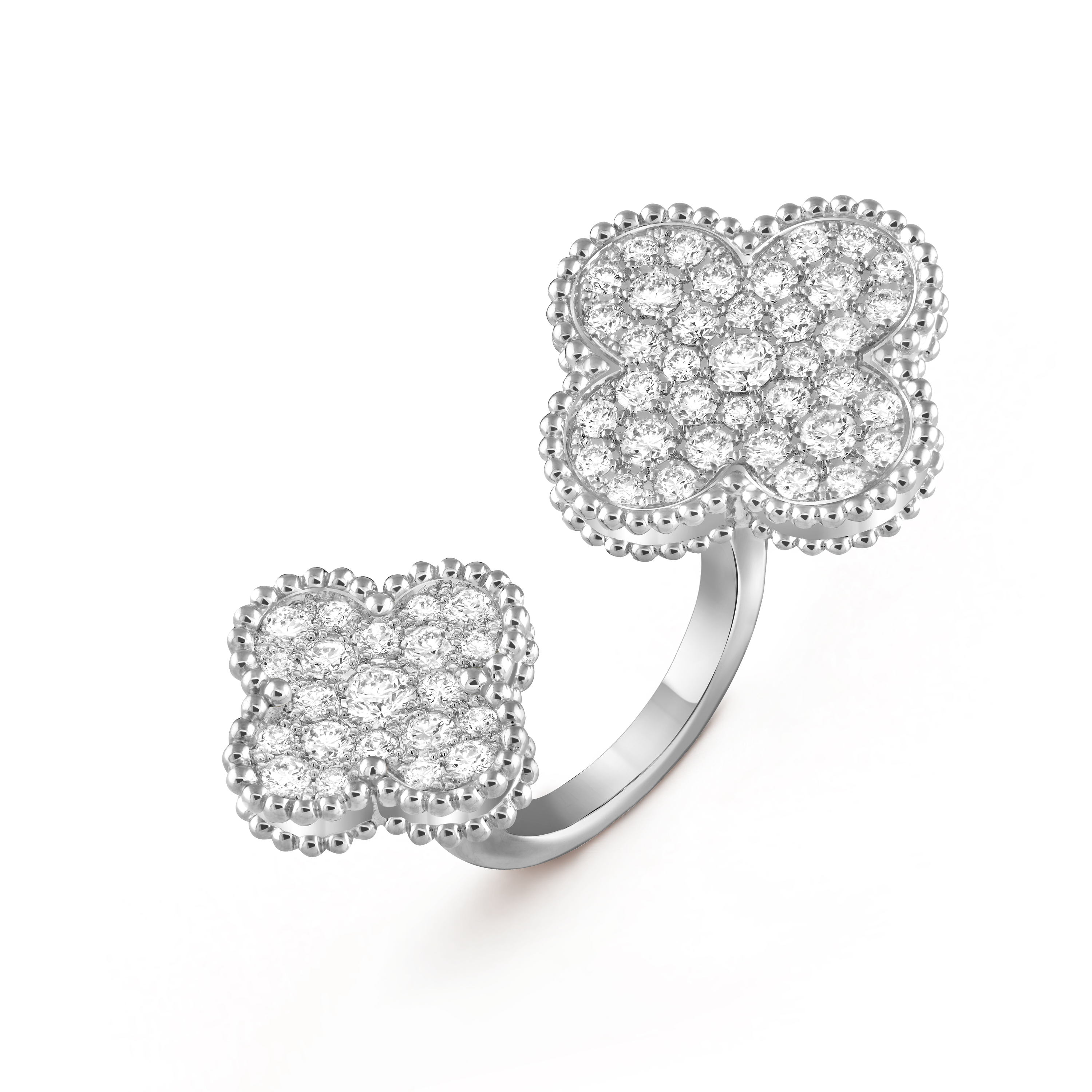 Magic Alhambra Between the Finger ring, 18K white gold, Diamond:  58 stones,  1.59 carats, Three Fourth, Jewelry Ring - Van Cleef & Arpels