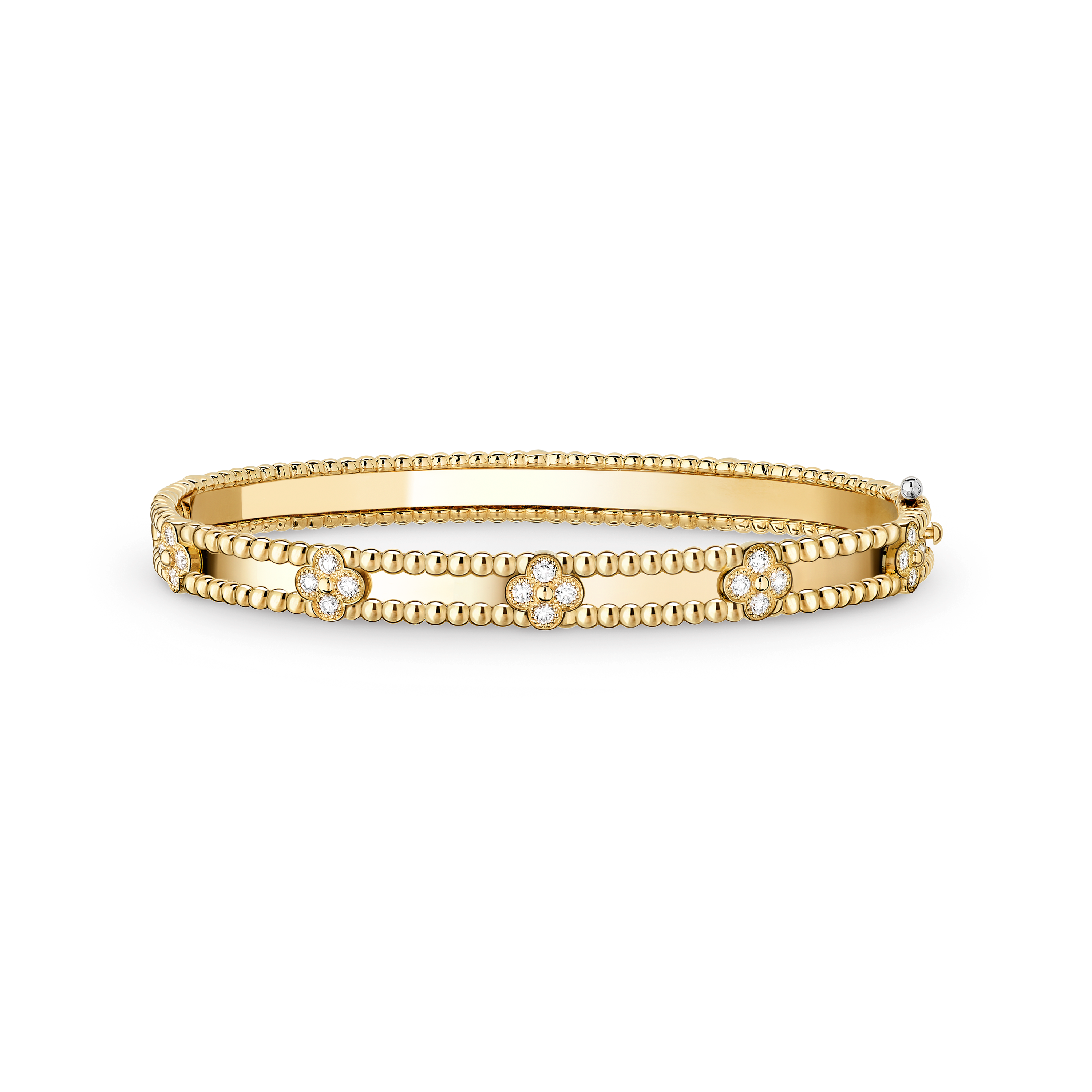 Perlée sweet clovers手镯，小号款式, 18K黄金, 钻石:  40颗,  0.68 克拉, Front, Jewelry Bracelet_梵克雅宝_Van Cleef & Arpels