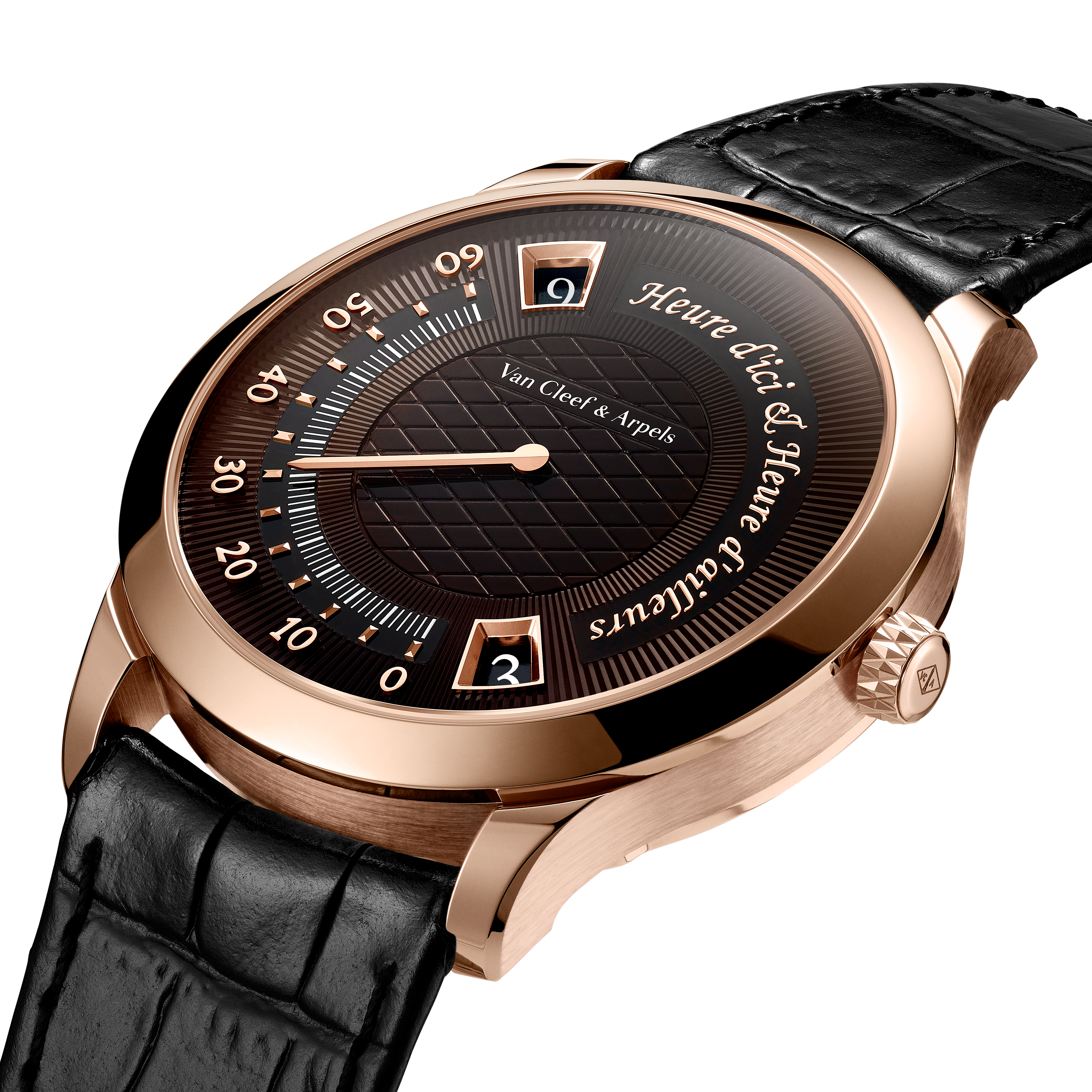 Midnight Heure d'ici & Heure d'ailleurs腕表, 18K玫瑰金, Three Fourth, Watch_梵克雅宝_Van Cleef & Arpels