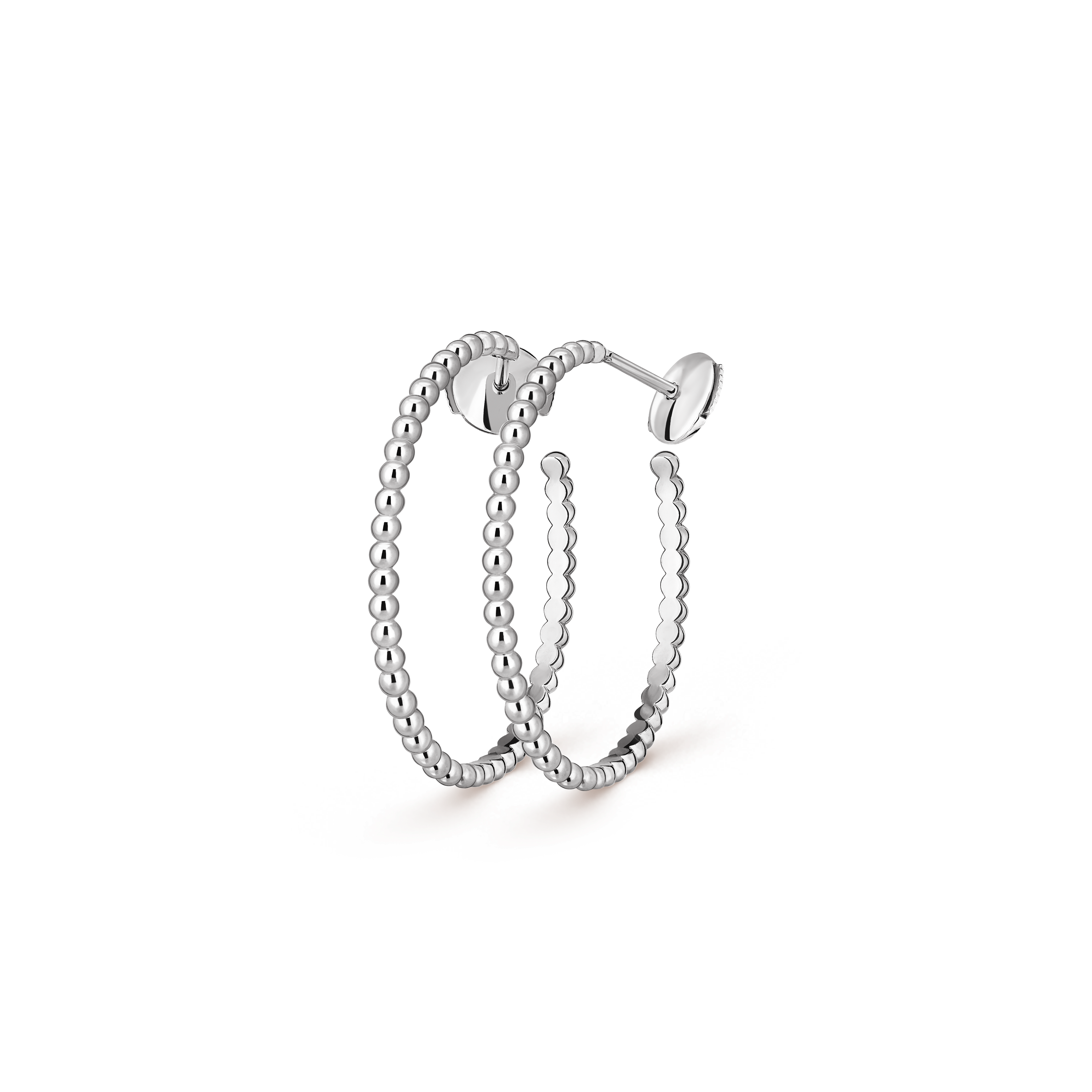 Perlée pearls of gold hoop earrings, small model, 18K white gold, Three Fourth, Jewelry Earrings - Van Cleef & Arpels