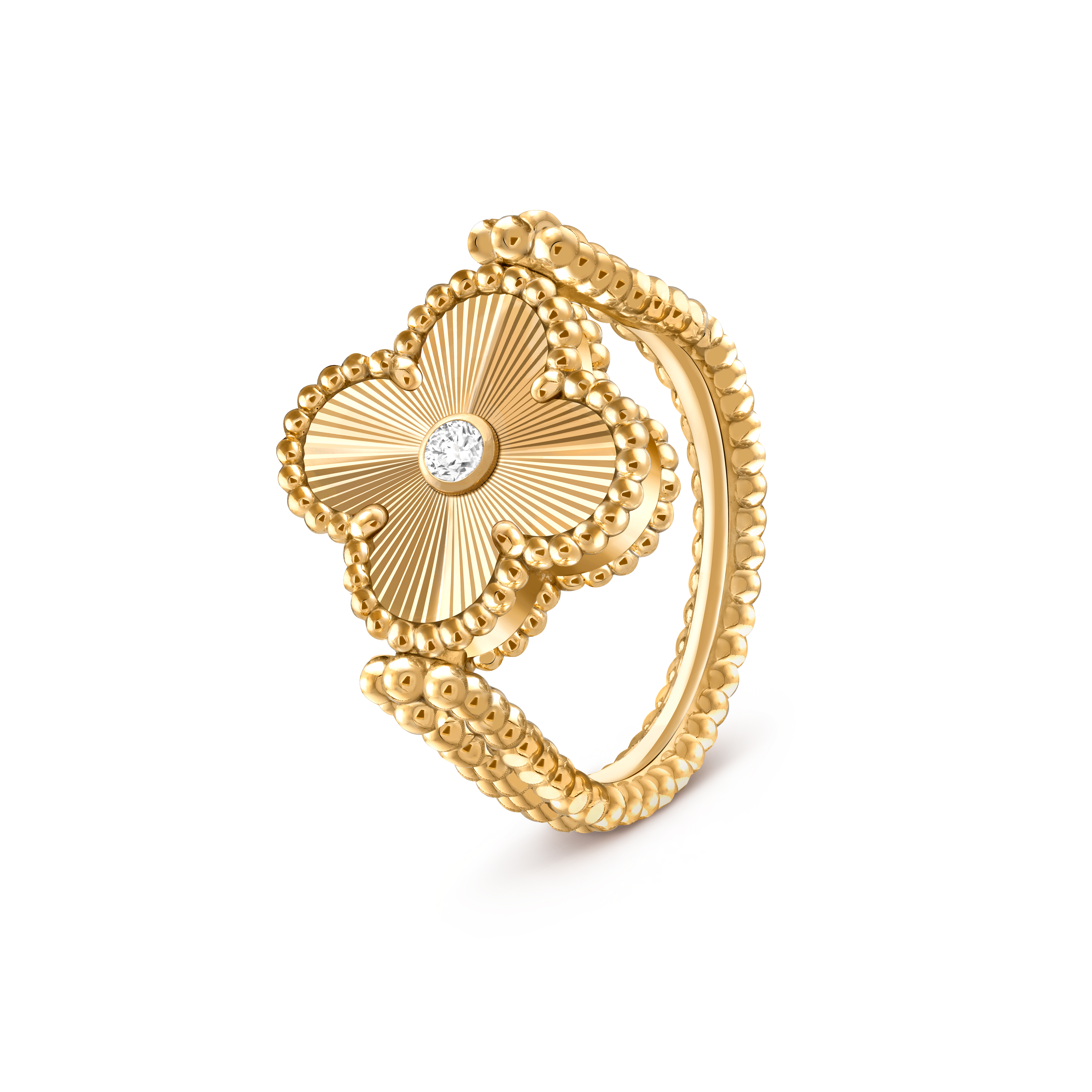 Vintage Alhambra reversible ring, 18K yellow gold, Agate:  1 stone, Diamond:  1 stone,  0.04 carat, Three Fourth, Jewelry Ring