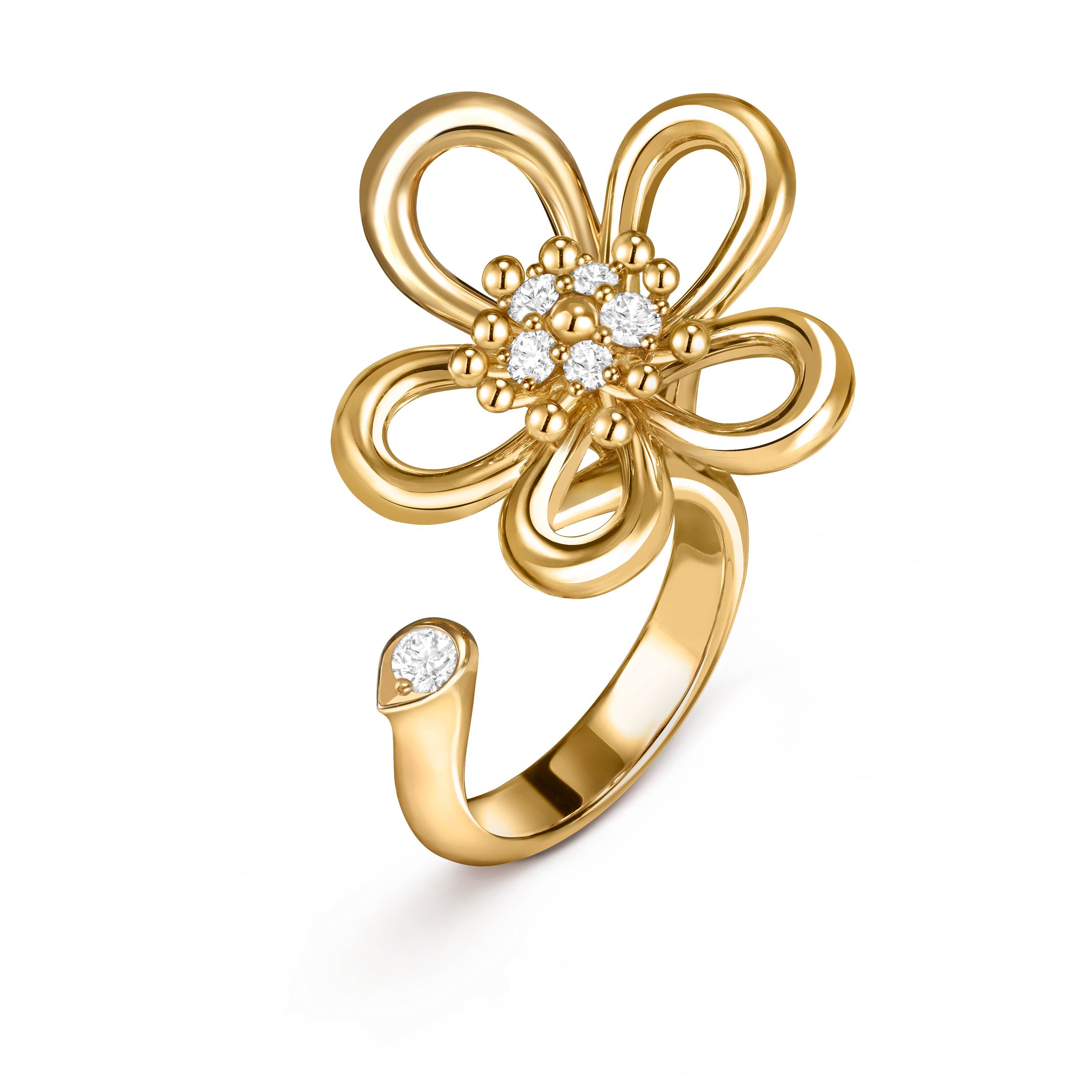 Flowerlace指间戒, 18K黄金, 钻石:  6颗,  0.35 克拉, Three Fourth, Jewelry Ring_梵克雅宝_Van Cleef & Arpels