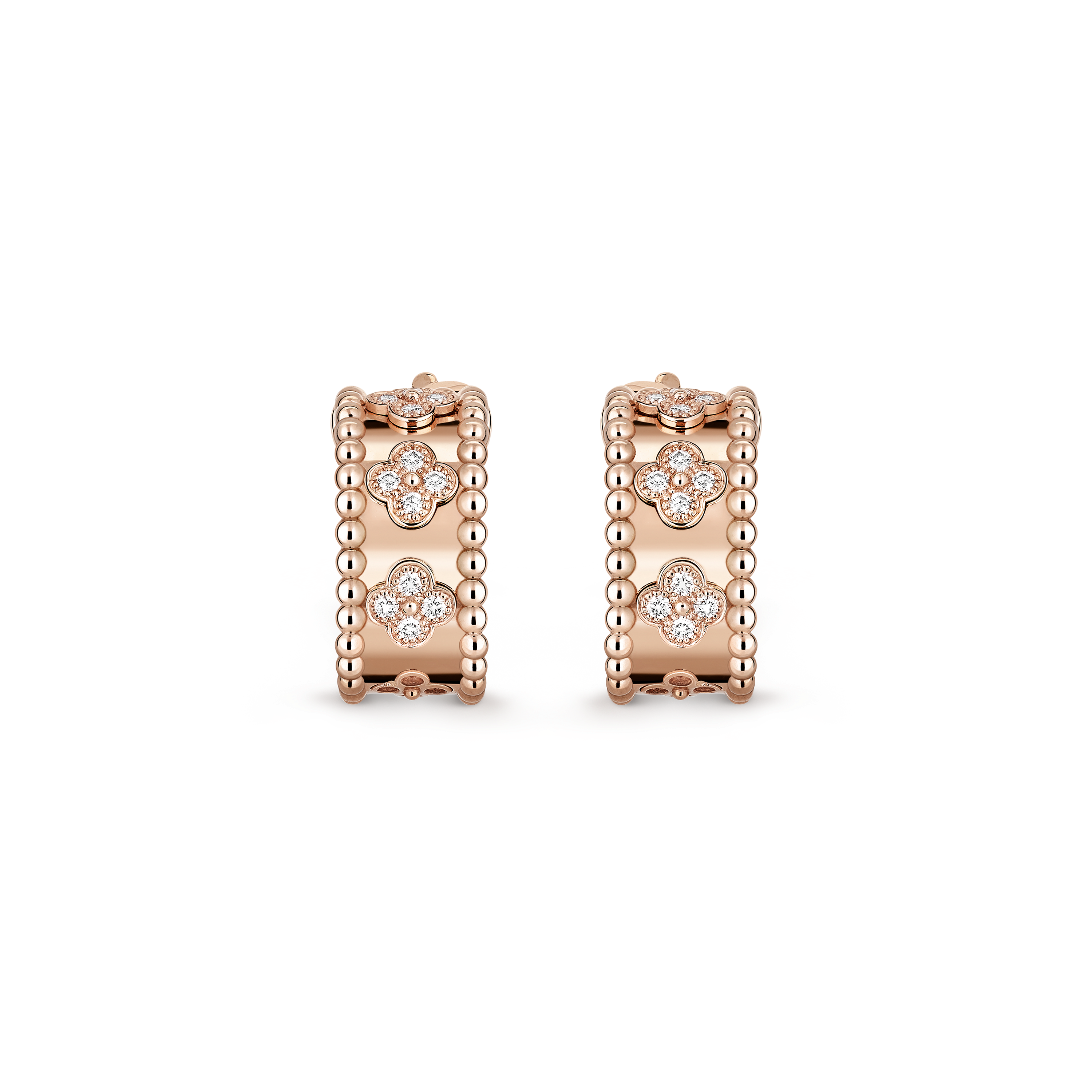 Perlée clovers环形耳环, 18K玫瑰金, 钻石:  40颗,  0.62 克拉, Three Fourth, Jewelry Earrings_梵克雅宝_Van Cleef & Arpels