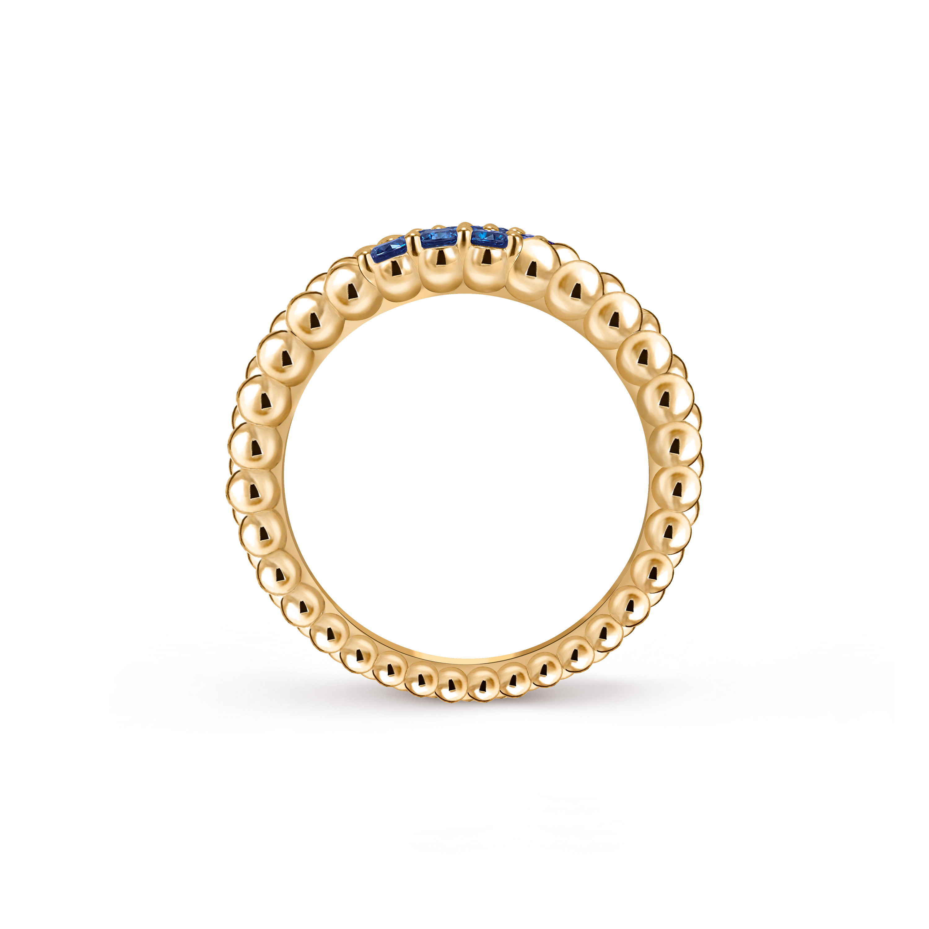 Perlée couleurs ring, 3 rows, 18K yellow gold, Sapphire:  9 stones,  0.41 carat, Profile, Jewelry Ring - Van Cleef & Arpels
