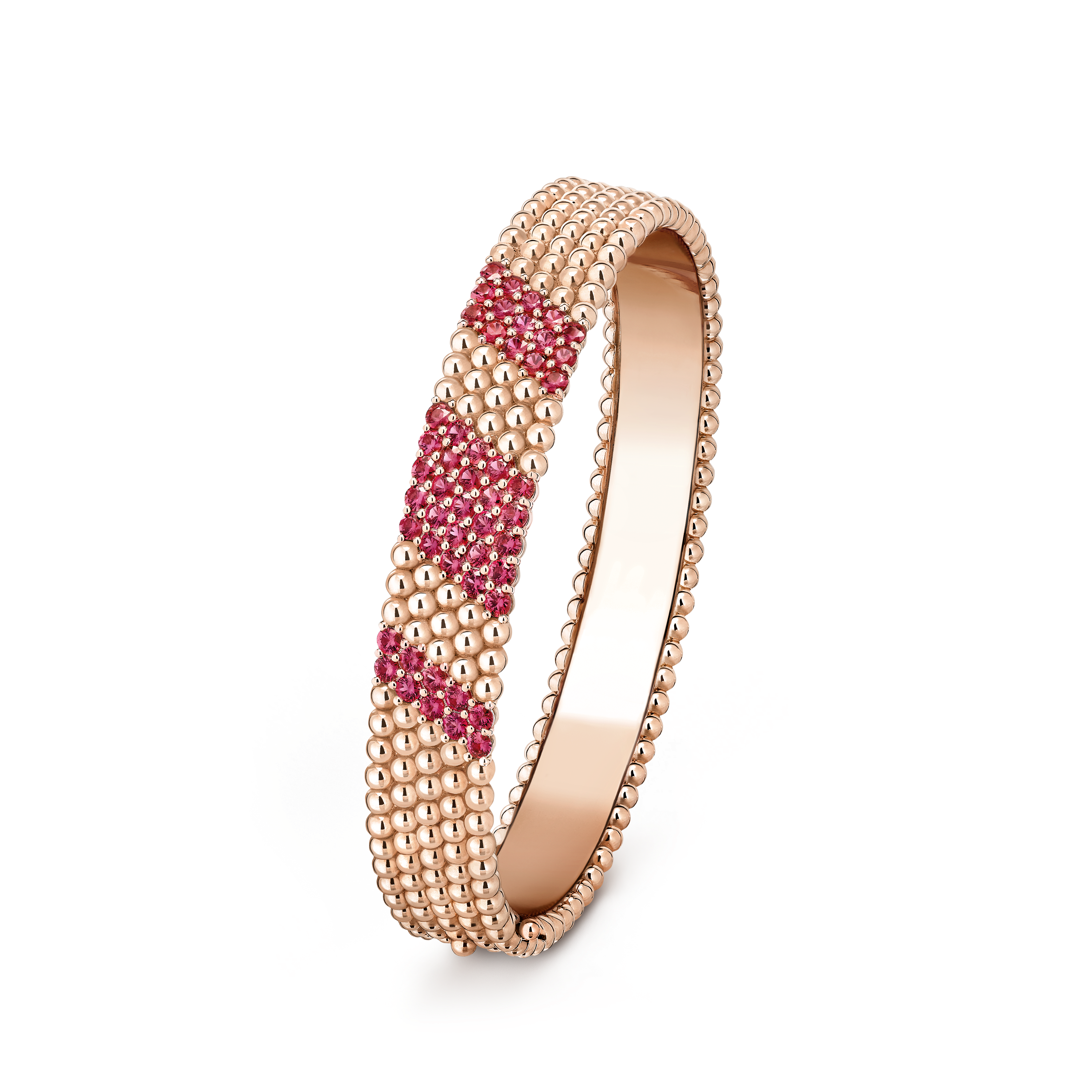 Perlée couleurs bracelet, 5 rows, large model, 18K rose gold, Ruby:  50 stones,  2.5 carats, Three Fourth, Jewelry Bracelet - Van Cleef & Arpels