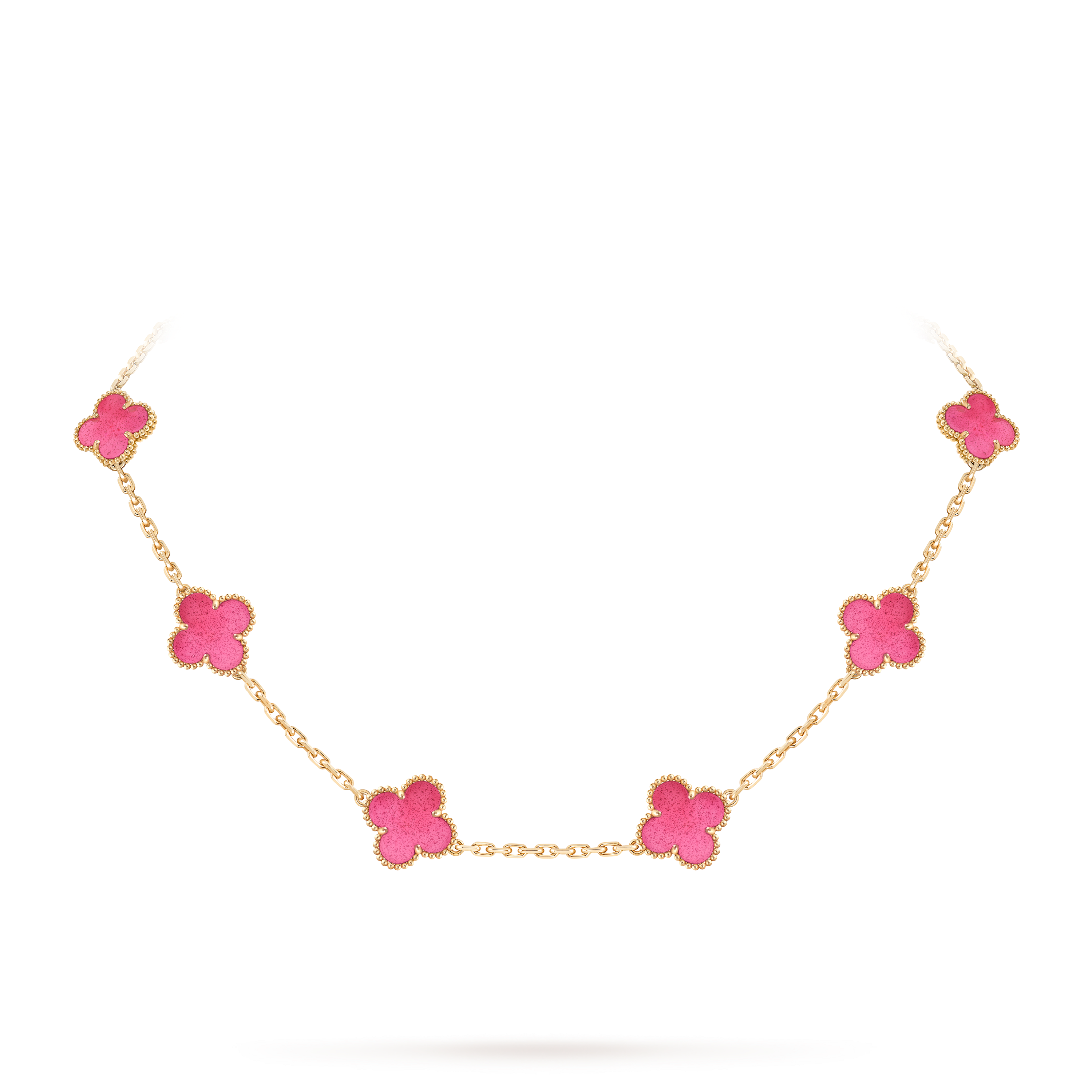 Vintage Alhambra项链，10枚四叶幸运图案, 18K黄金, On Stand, Jewelry Necklace_梵克雅宝_Van Cleef & Arpels