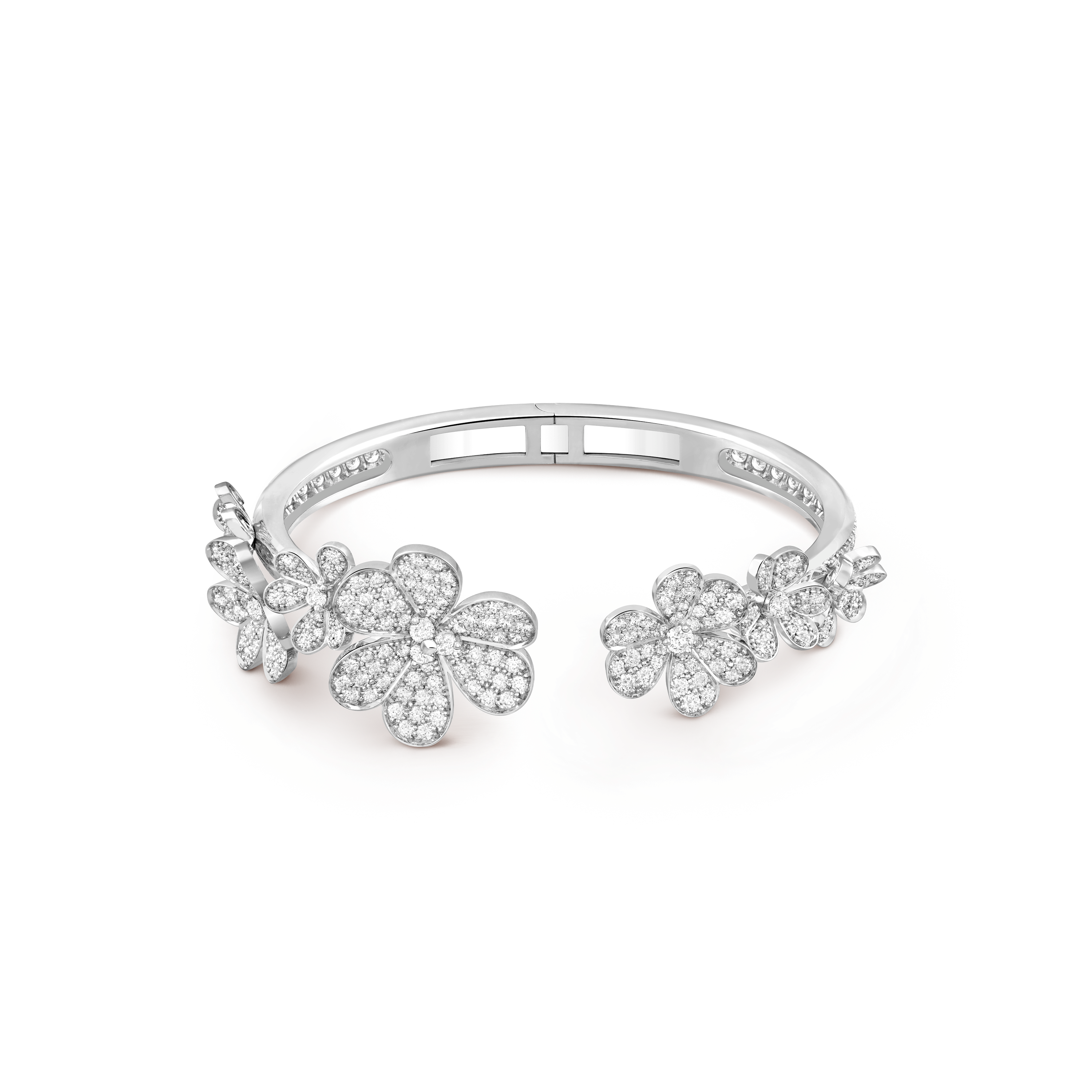 Frivole手镯，7枚花卉主题图案，小号款式, 18K白金, 钻石:  293颗,  5.3 克拉, Front, Jewelry Bracelet_梵克雅宝_Van Cleef & Arpels
