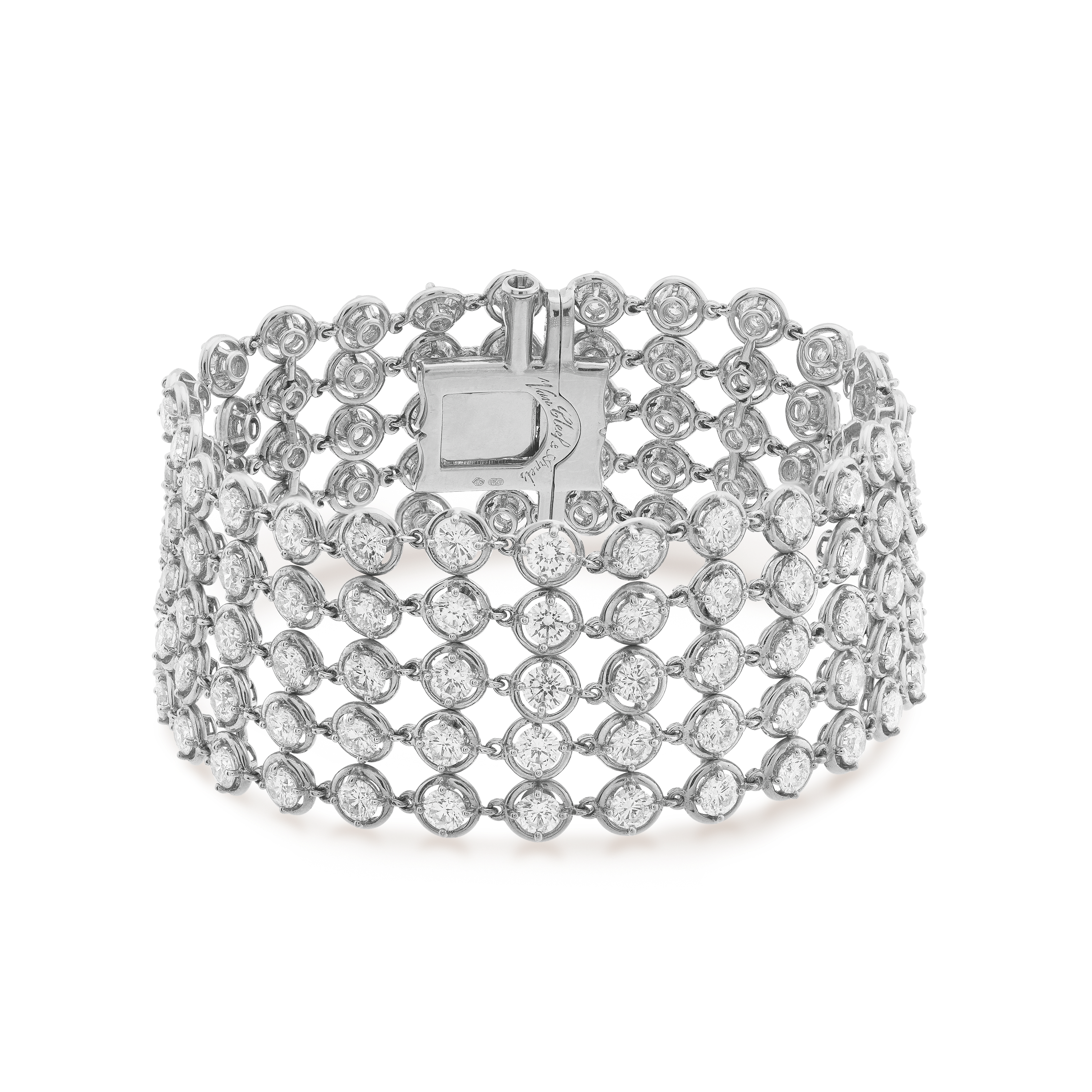Palmyre手镯, 18K白金, 钻石:  135颗,  18.82 克拉, Front, High Jewelry Bracelet_梵克雅宝_Van Cleef & Arpels