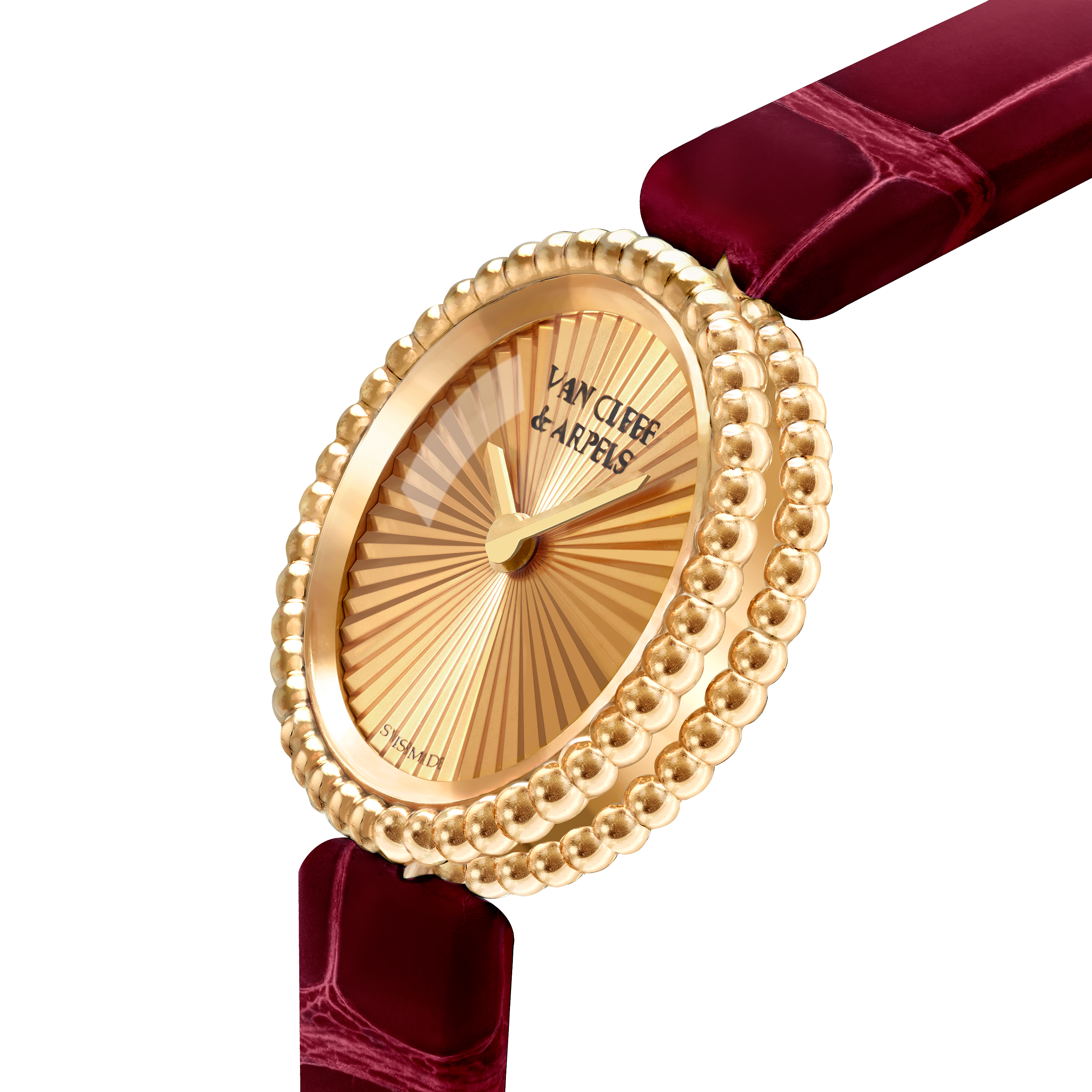 Perlée watch, 23 mm, 18K yellow gold, Three Fourth, Watch - Van Cleef & Arpels