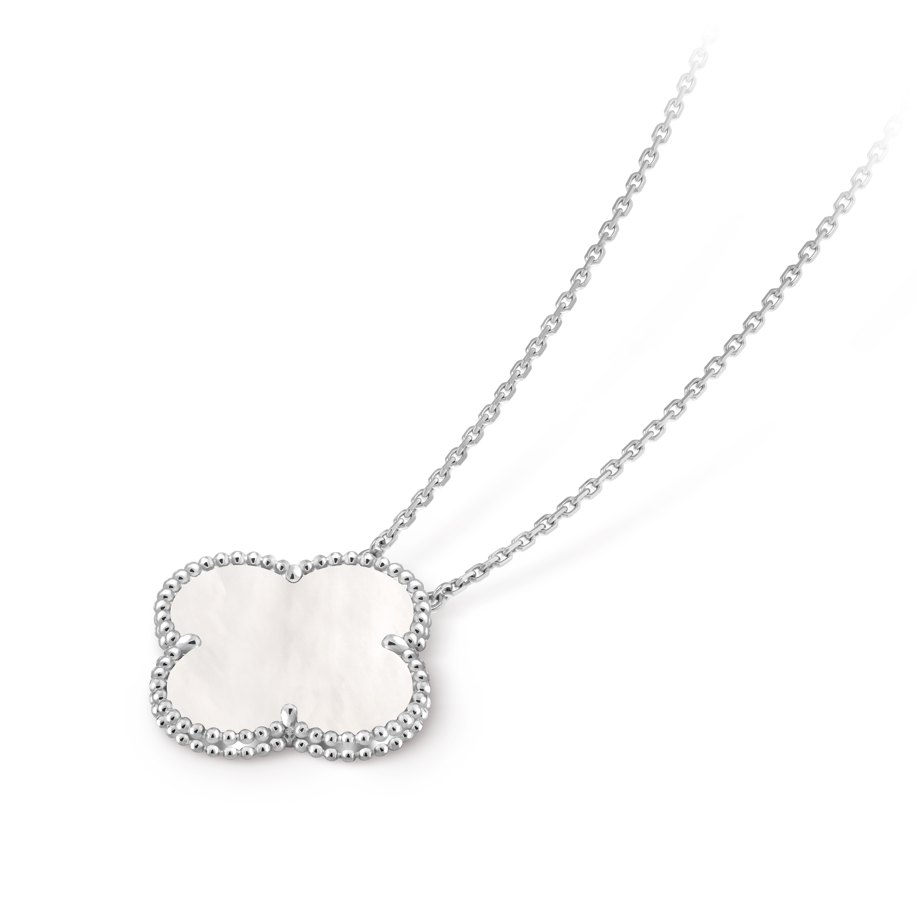 Magic Alhambra pendant, 18K white gold, Mother-of-pearl:  1 stone, Back, Jewelry Pendent - Van Cleef & Arpels