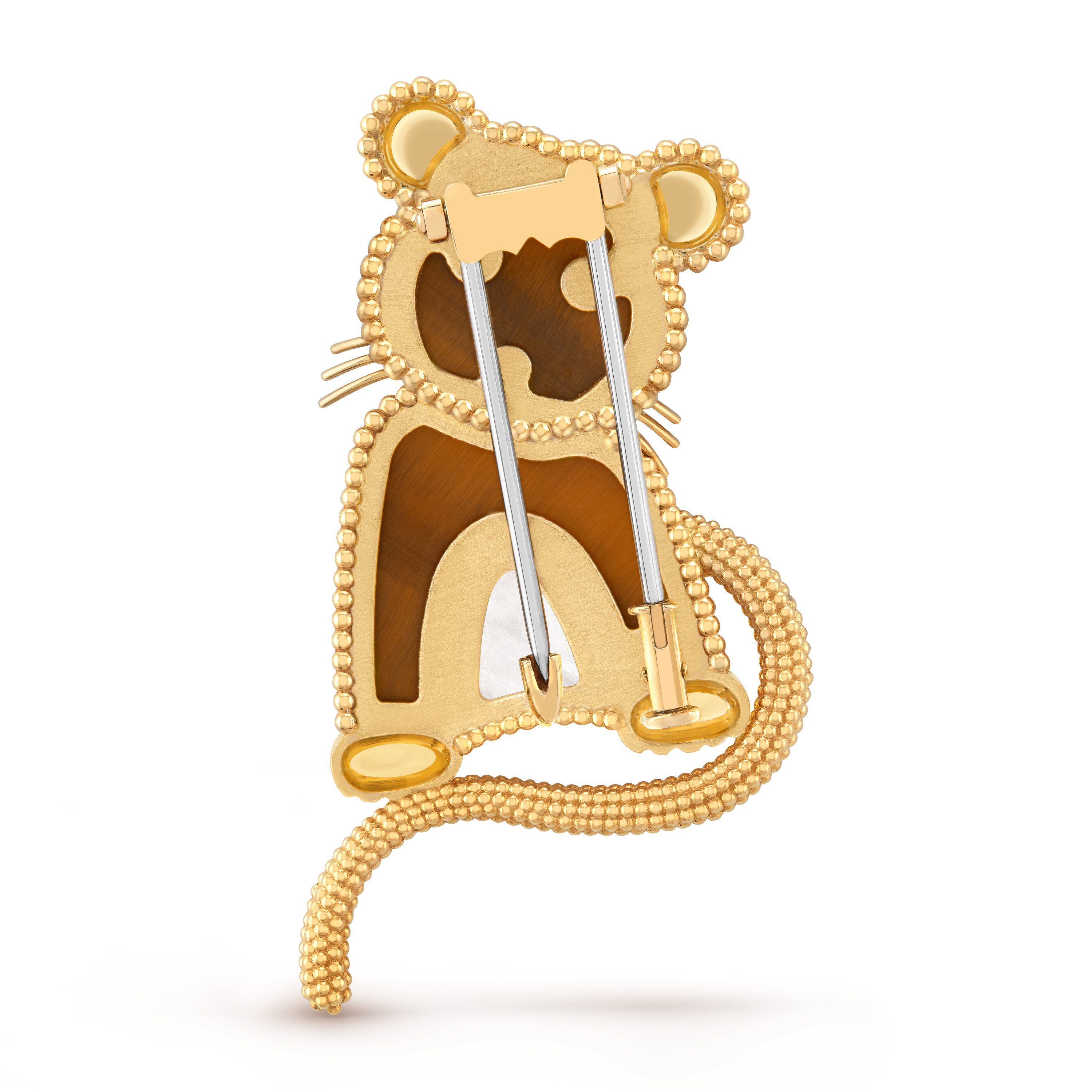 Lucky Animals Tiger胸针, 18K黄金, 珍珠母贝:  1 宝石, 缟玛瑙:  3颗, 虎眼石:  2颗, Back, Jewelry Clip_梵克雅宝_Van Cleef & Arpels