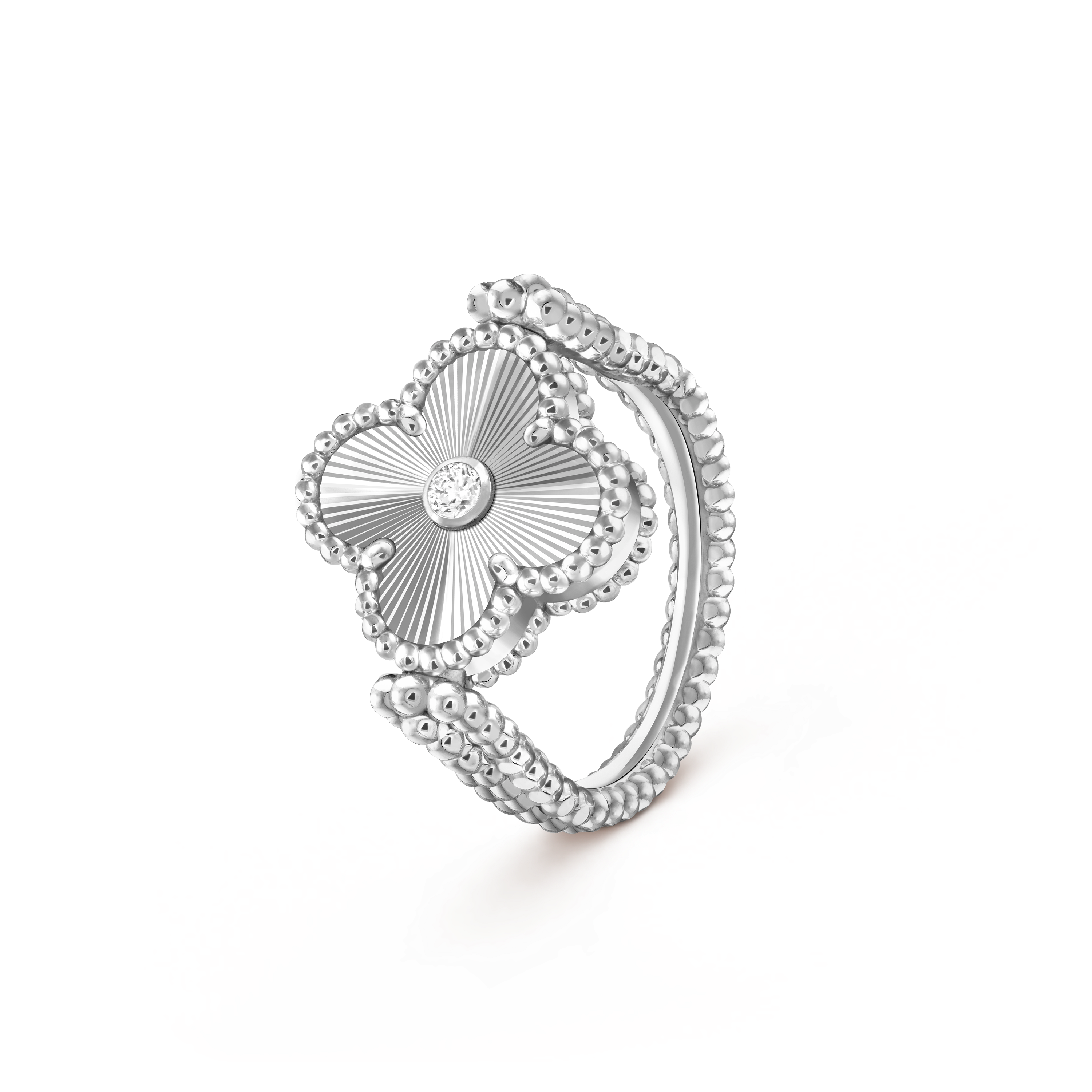 Vintage Alhambra可翻转戒指, 18K白金, 玉髓:  1 宝石, 钻石:  1 宝石,  0.04 克拉, Three Fourth, Jewelry Ring