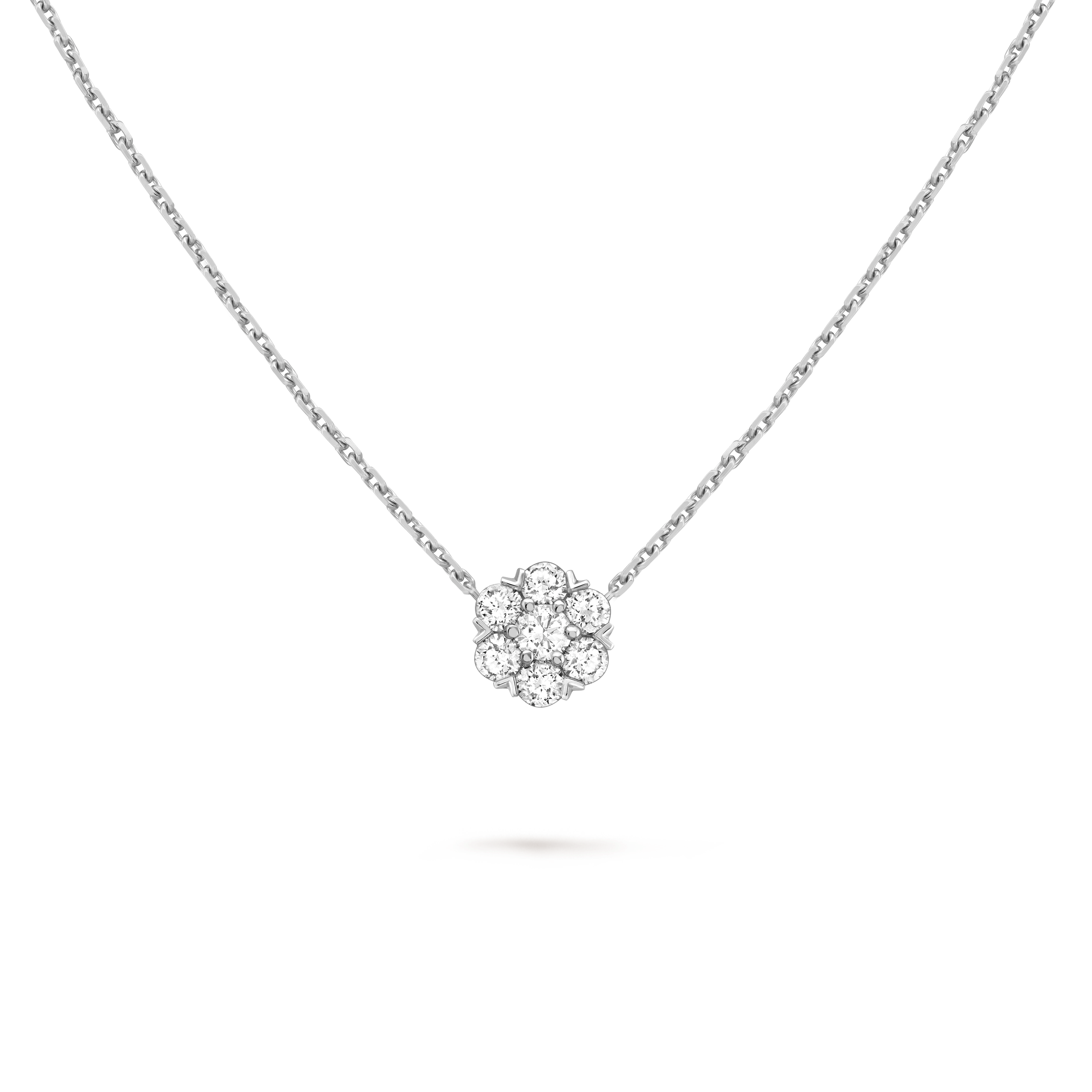 Fleurette pendant, 18K white gold, Diamond:  7 stones,  0.73 carat, Detail, Jewelry Pendent - Van Cleef & Arpels