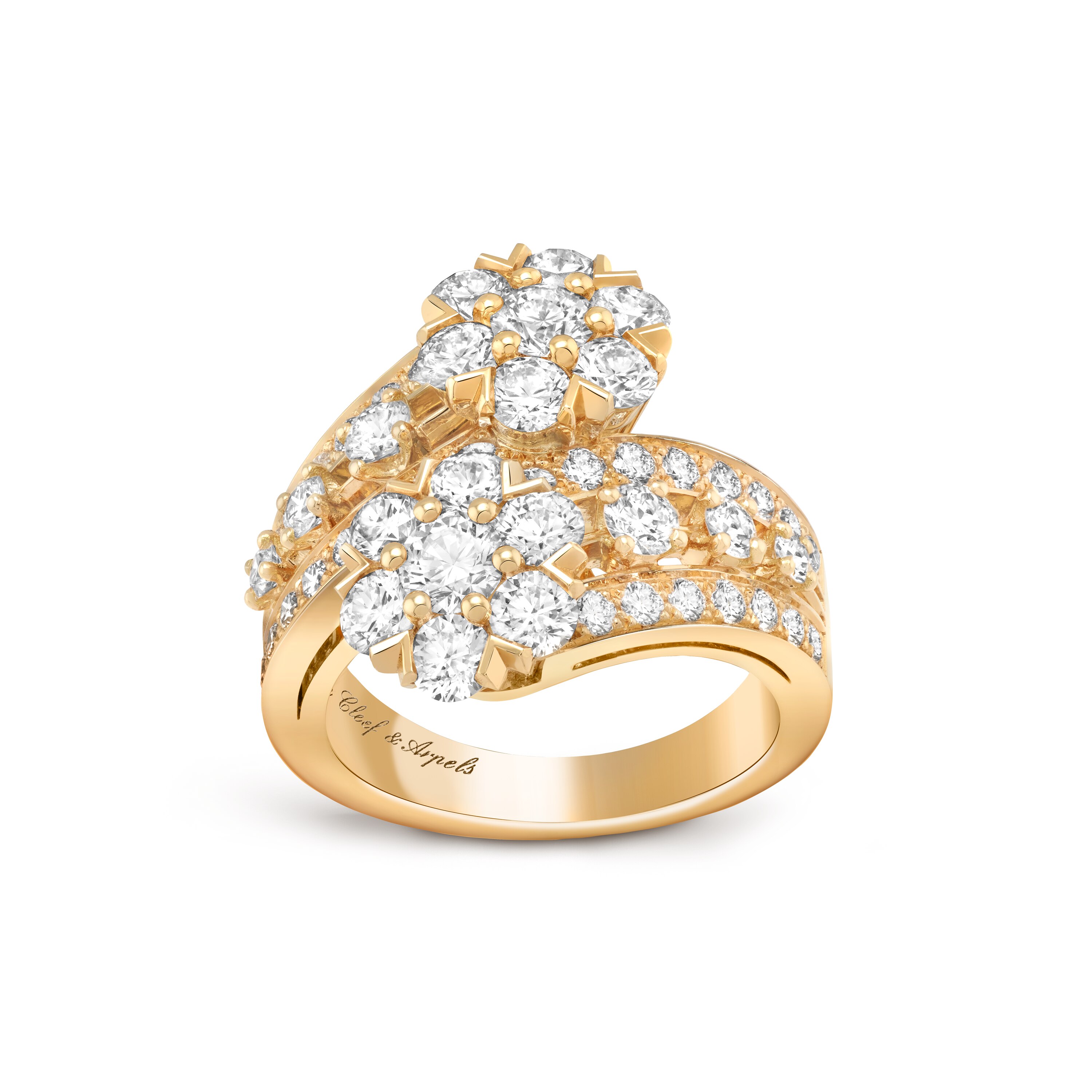 Snowflake Double Fleur戒指, 18K黄金, 钻石:  50颗,  3 克拉, Front, High Jewelry Ring_梵克雅宝_Van Cleef & Arpels