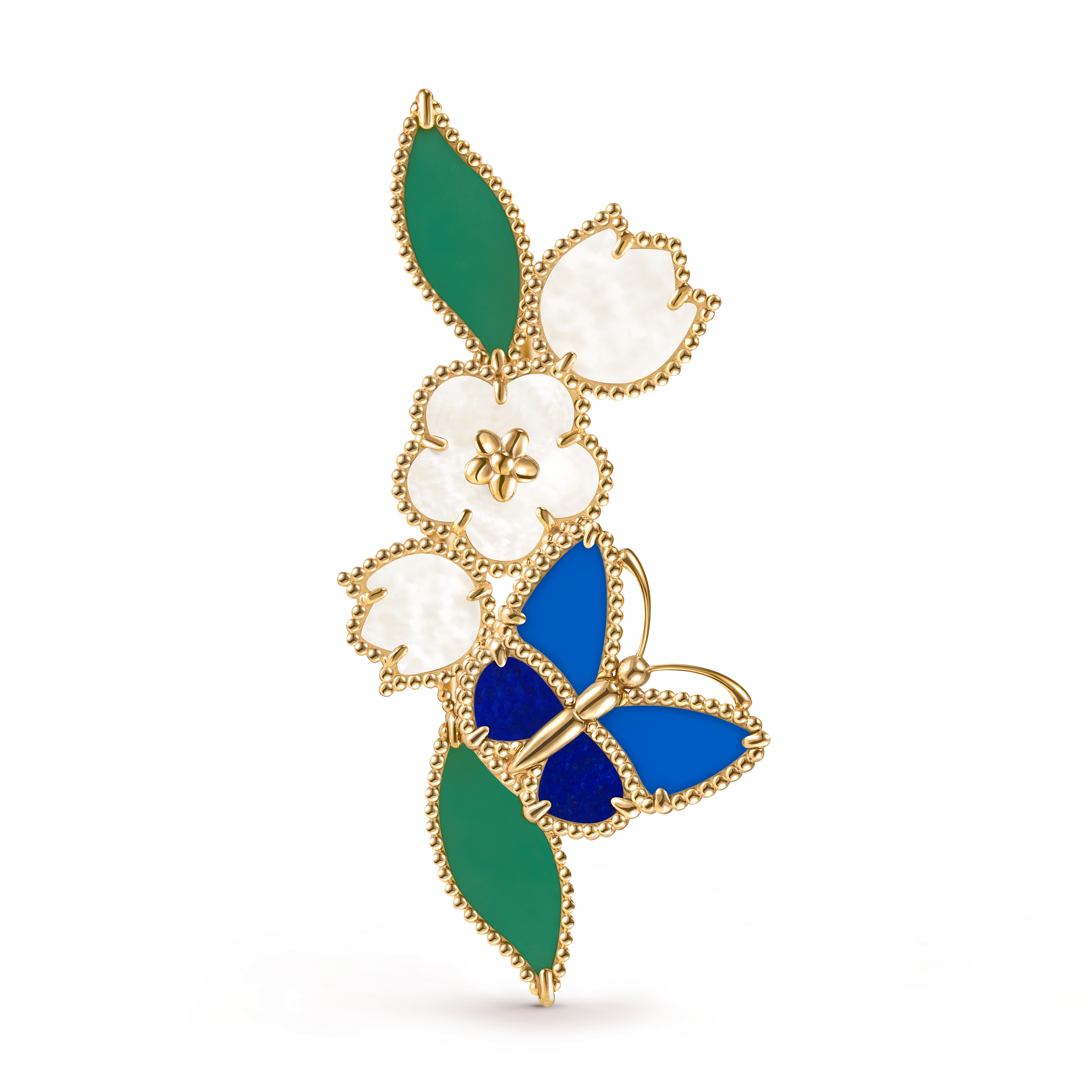 Lucky Spring Butterfly胸针, 18K黄金, 玛瑙:  4颗, 珍珠母贝:  3颗, 青金石:  2颗, Front, Jewelry Clip_梵克雅宝_Van Cleef & Arpels