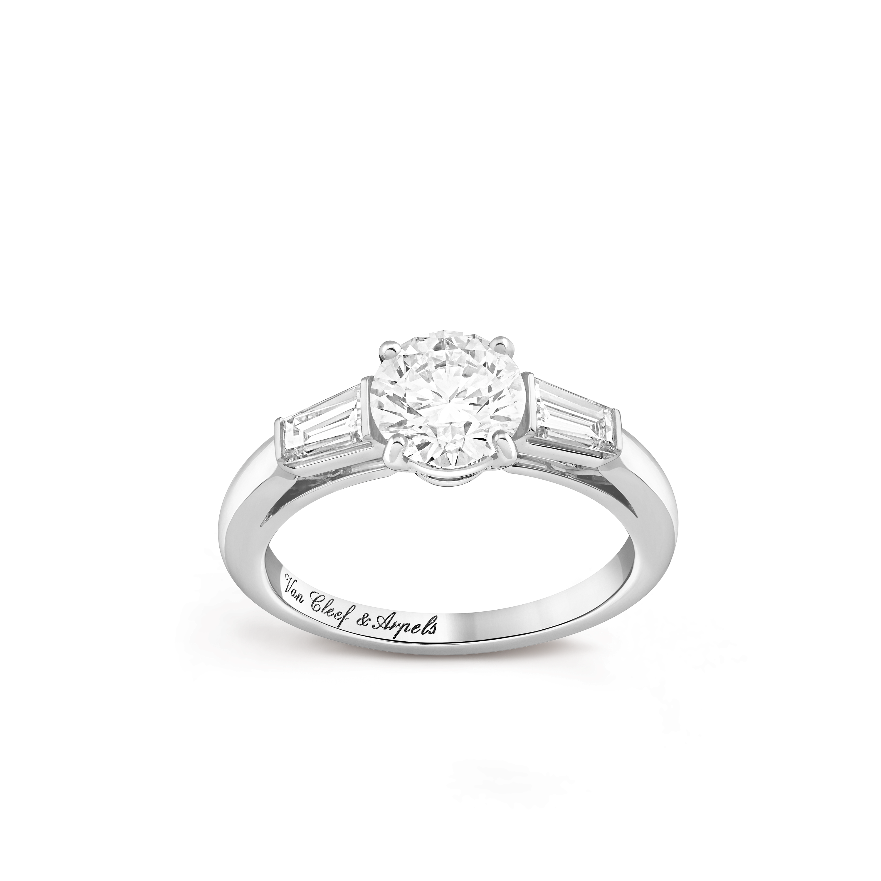 Sonate solitaire Diamond 1.2 cts DVVS1, Platinum, Diamond:  3 stones,  1.69 carats, Front, High Jewelry Ring - Van Cleef & Arpels