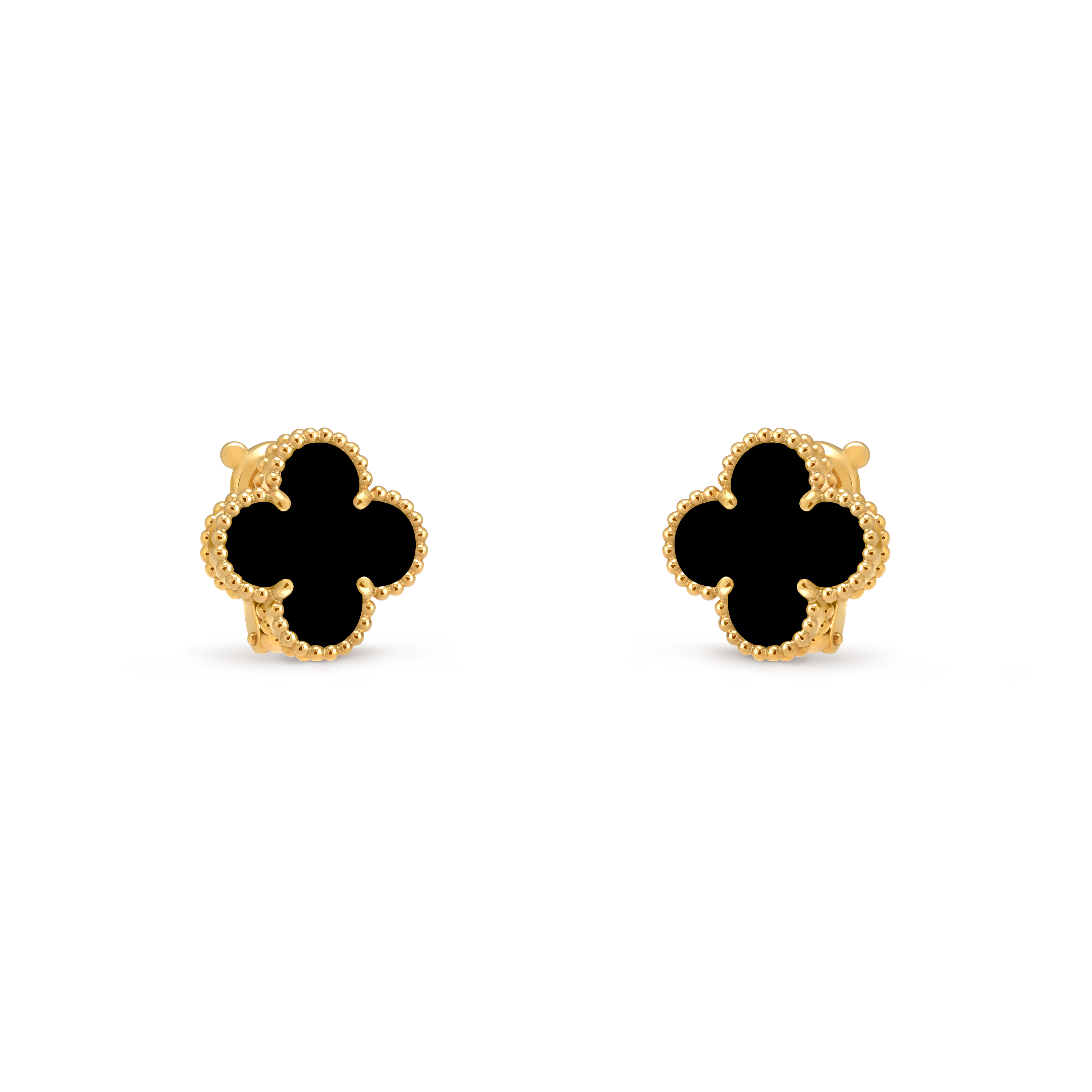 Vintage Alhambra earrings, 18K yellow gold, Onyx:  2 stones, Three Fourth, Jewelry Earrings - Van Cleef & Arpels