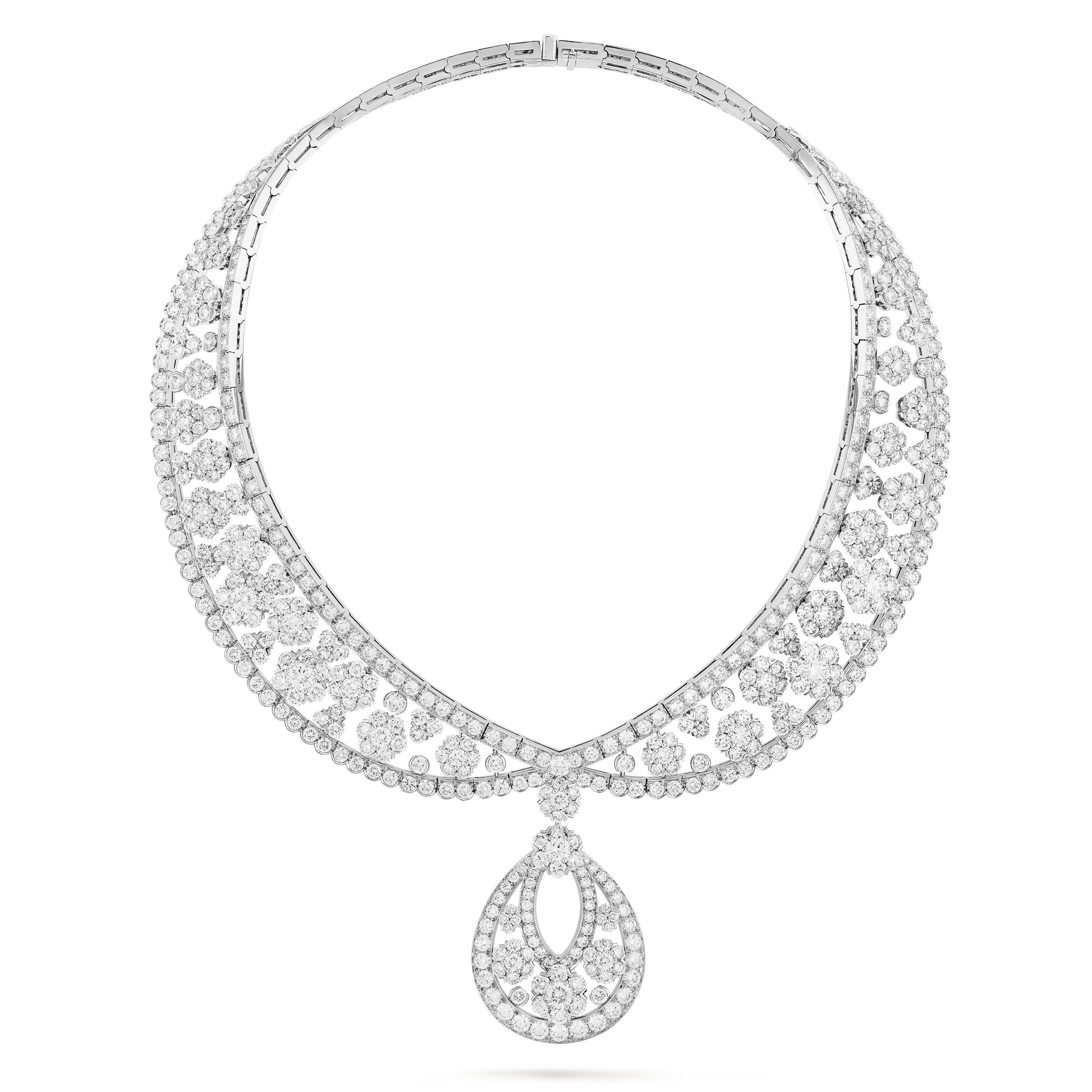 Snowflake collerette transformable necklace, 18K white gold, Diamond:  619 stones,  69.73 carats, Detail, High Jewelry Necklace - Van Cleef & Arpels