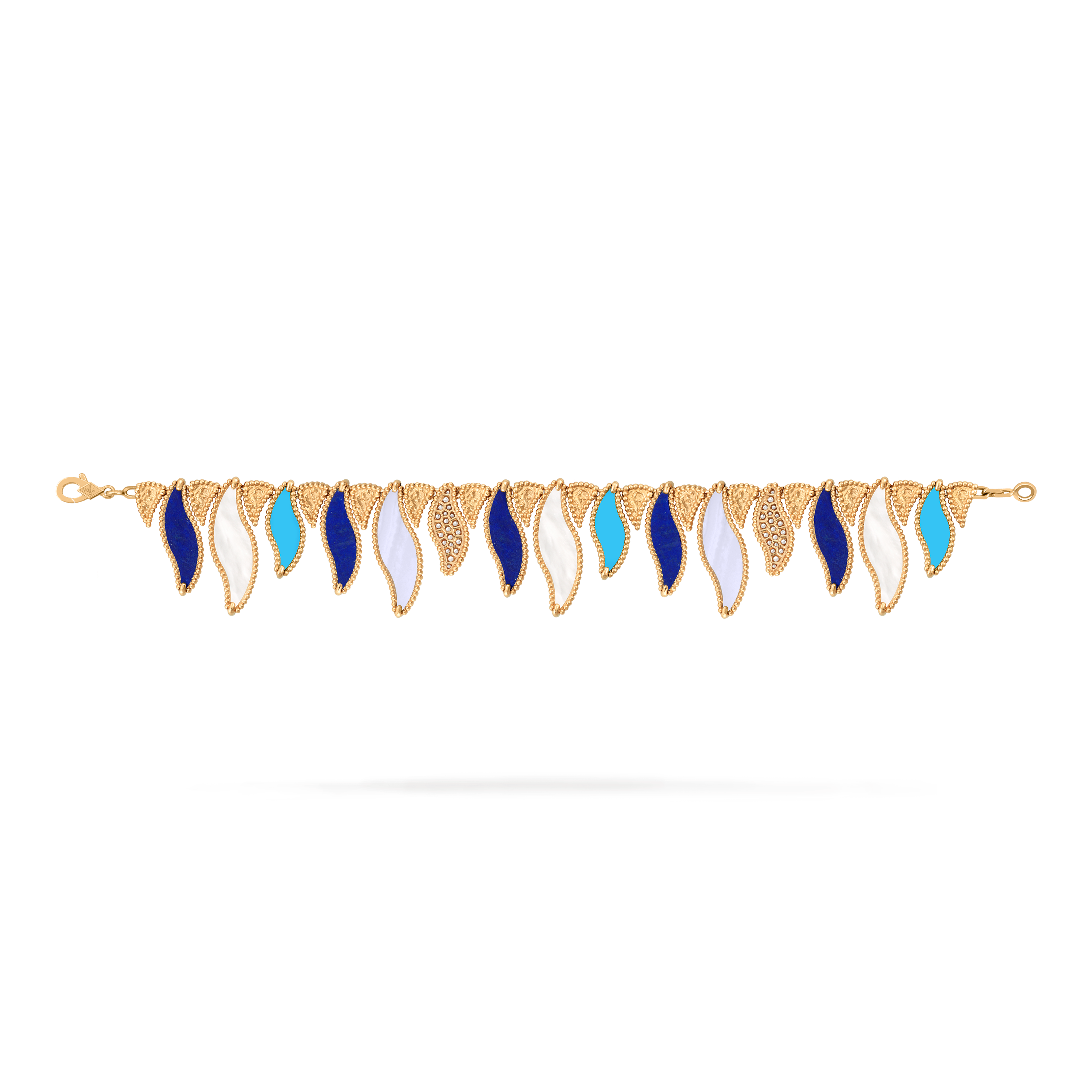 Lucky Summer Wave手链, 18K黄金, 玉髓:  2颗, 珍珠母贝:  3颗, 绿松石:  3颗, 钻石:  42颗,  0.46 克拉, 青金石:  5颗, Close Up, Jewelry Bracelet_梵克雅宝_Van Cleef & Arpels