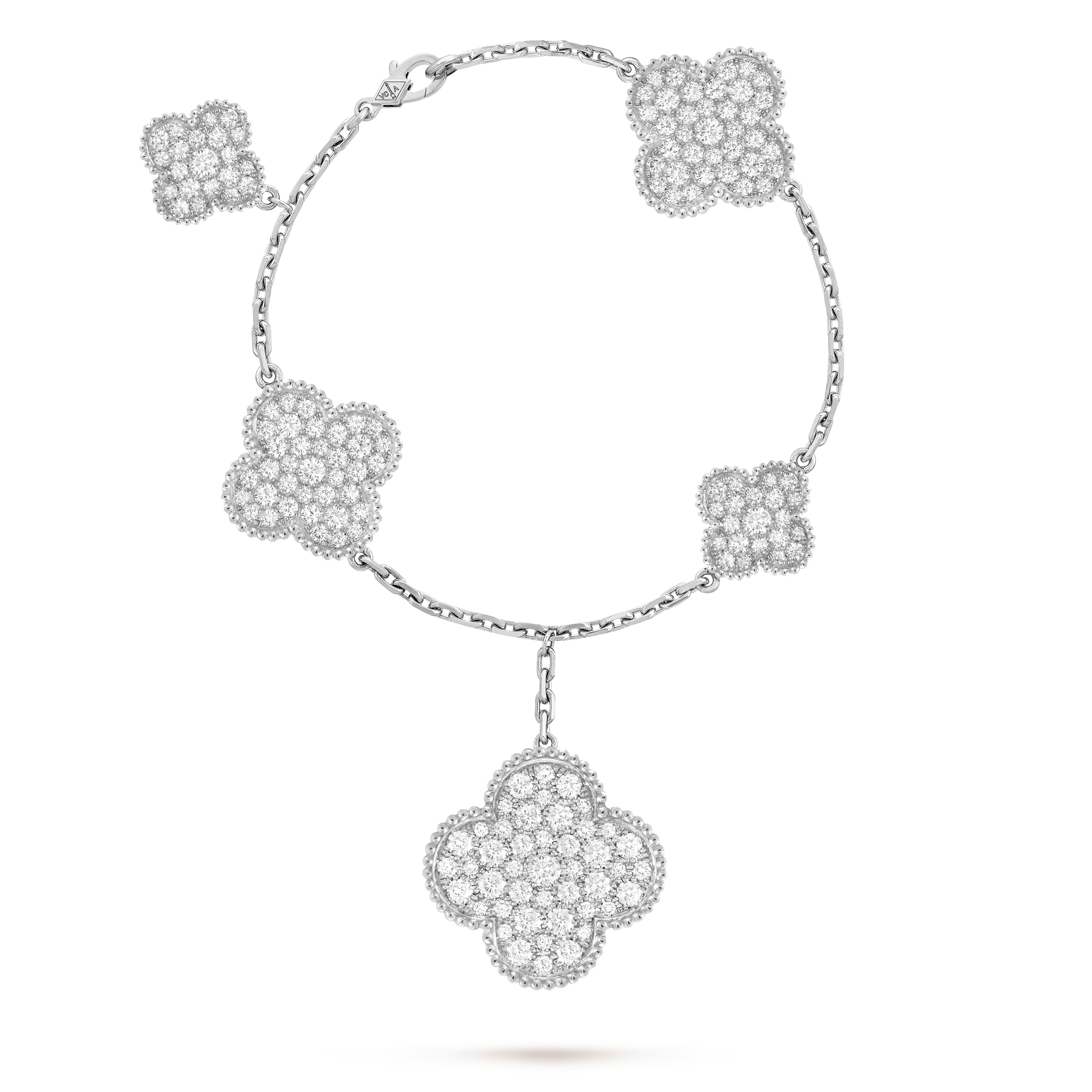 Magic Alhambra bracelet, 5 motifs, 18K white gold, Diamond:  161 stones,  5.64 carats, Front, Jewelry Bracelet - Van Cleef & Arpels