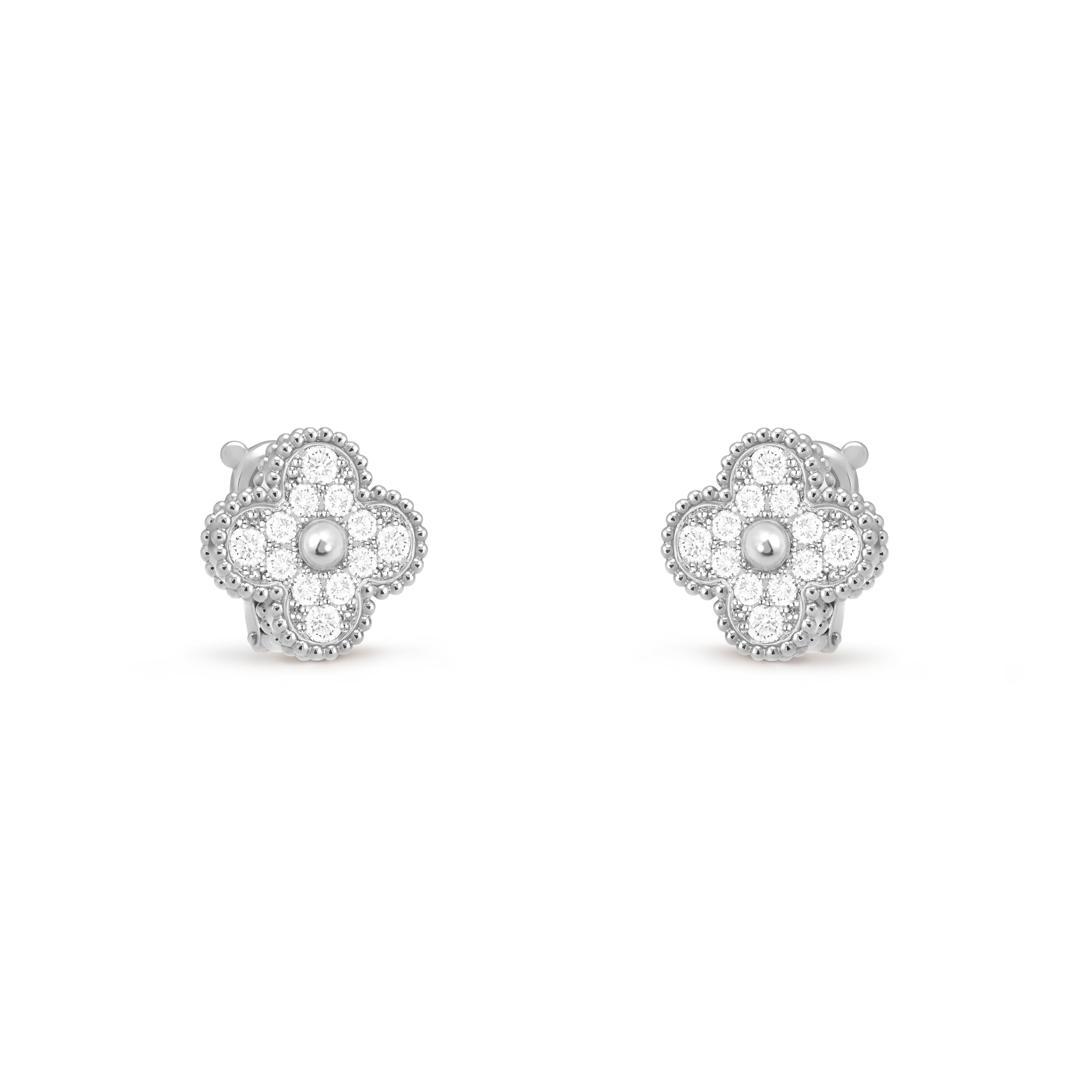 Vintage Alhambra earrings, 18K white gold, Diamond:  24 stones,  0.96 carat, Three Fourth, Jewelry Earrings - Van Cleef & Arpels