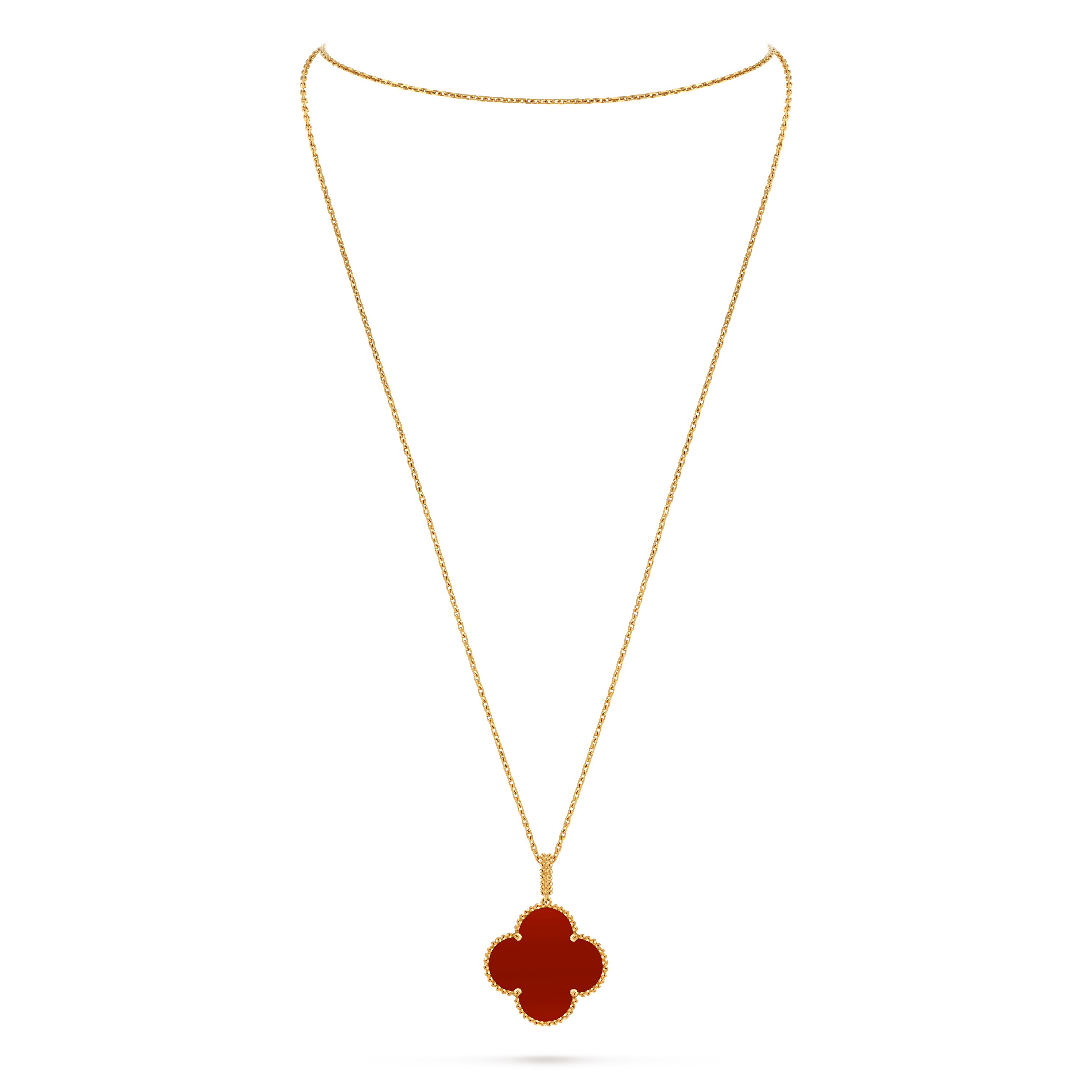 Magic Alhambra长项链，1图案, 18K黄金, 红玉髓:  1 宝石, On Stand, Jewelry Long Necklace_梵克雅宝_Van Cleef & Arpels