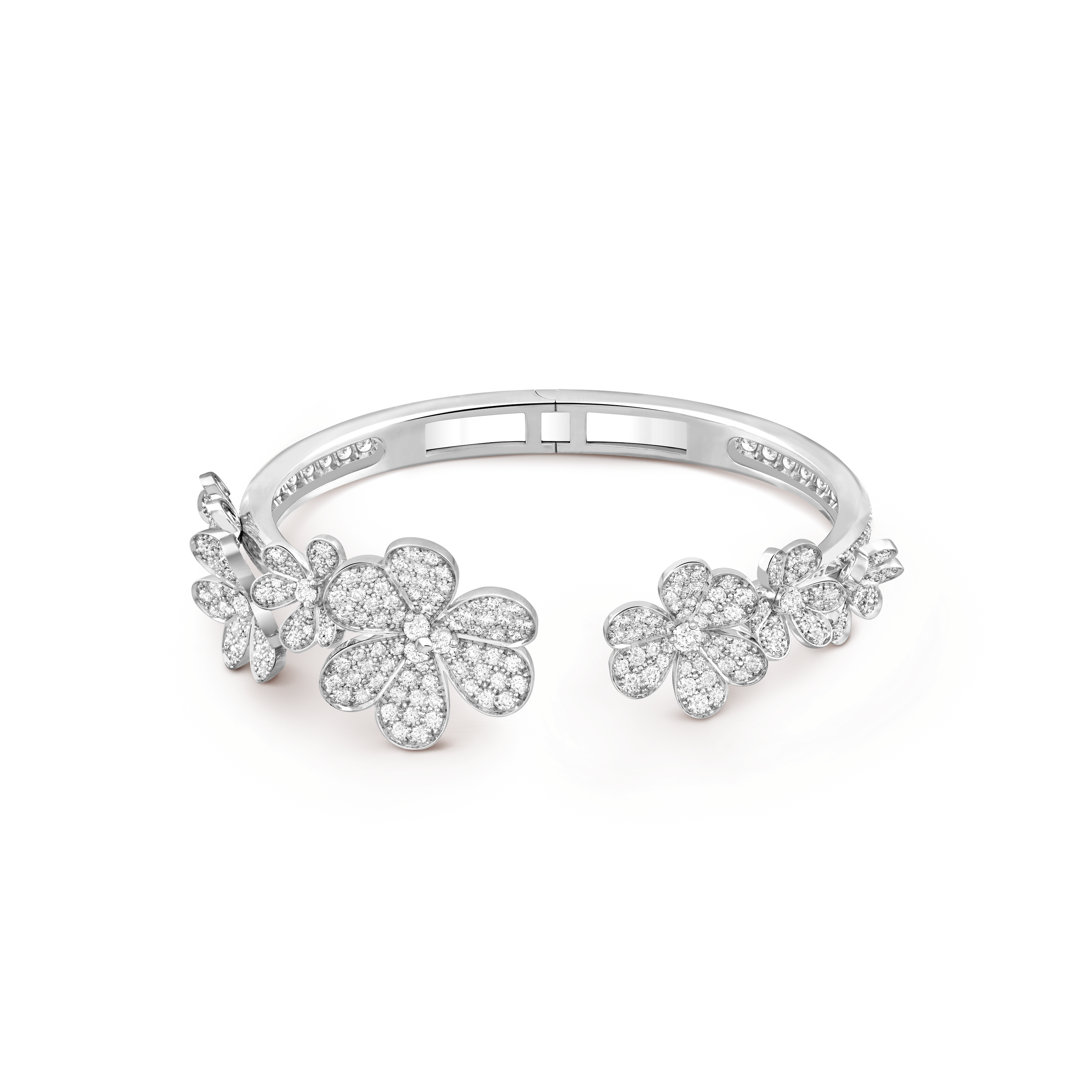 Frivole bracelet, 7 flowers, medium model, 18K white gold, Diamond:  297 stones,  5.44 carats, Front, Jewelry Bracelet - Van Cleef & Arpels