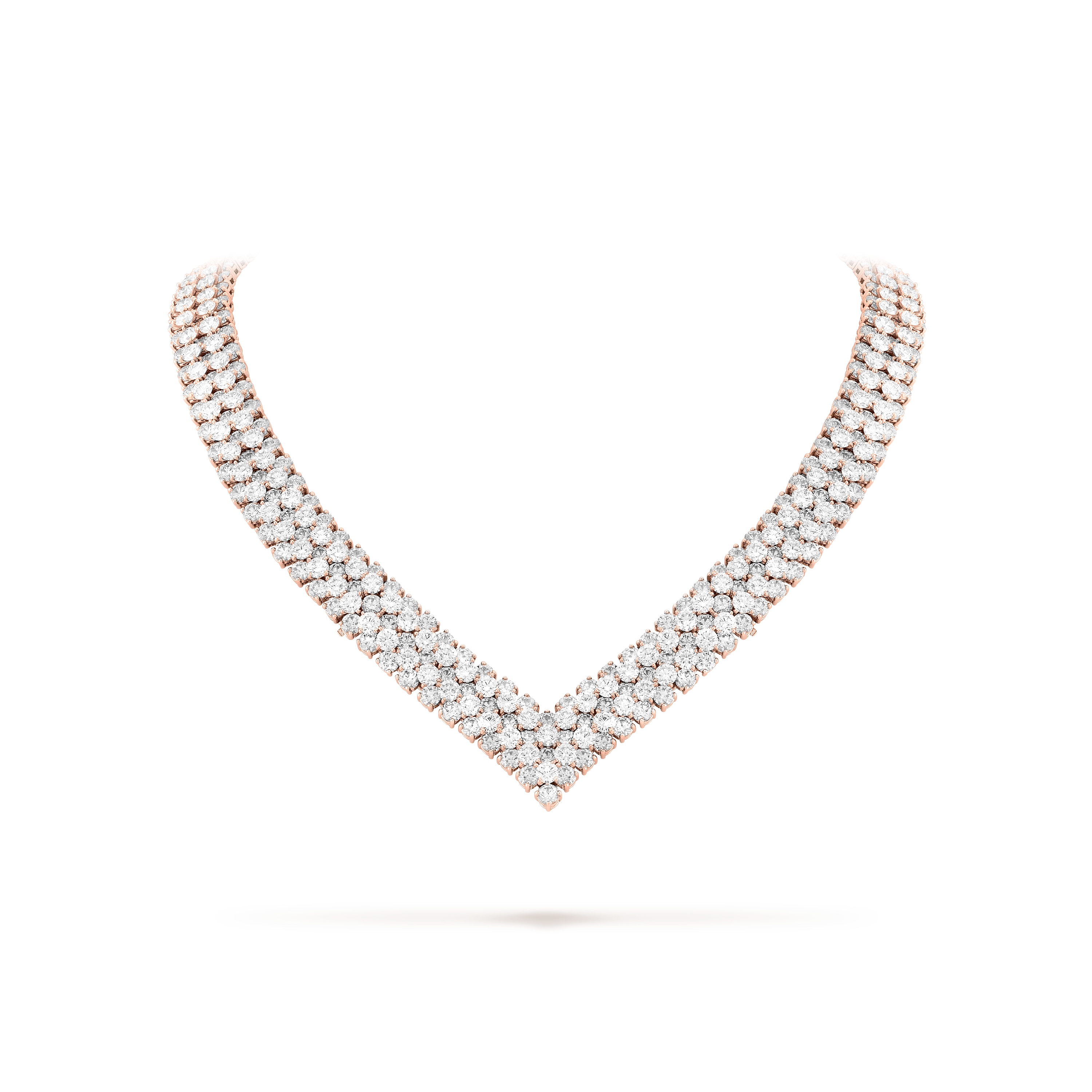 À Cheval 5排镶钻项链, 18K玫瑰金, 钻石:  465颗,  90.1 克拉, On Stand, High Jewelry Necklace_梵克雅宝_Van Cleef & Arpels