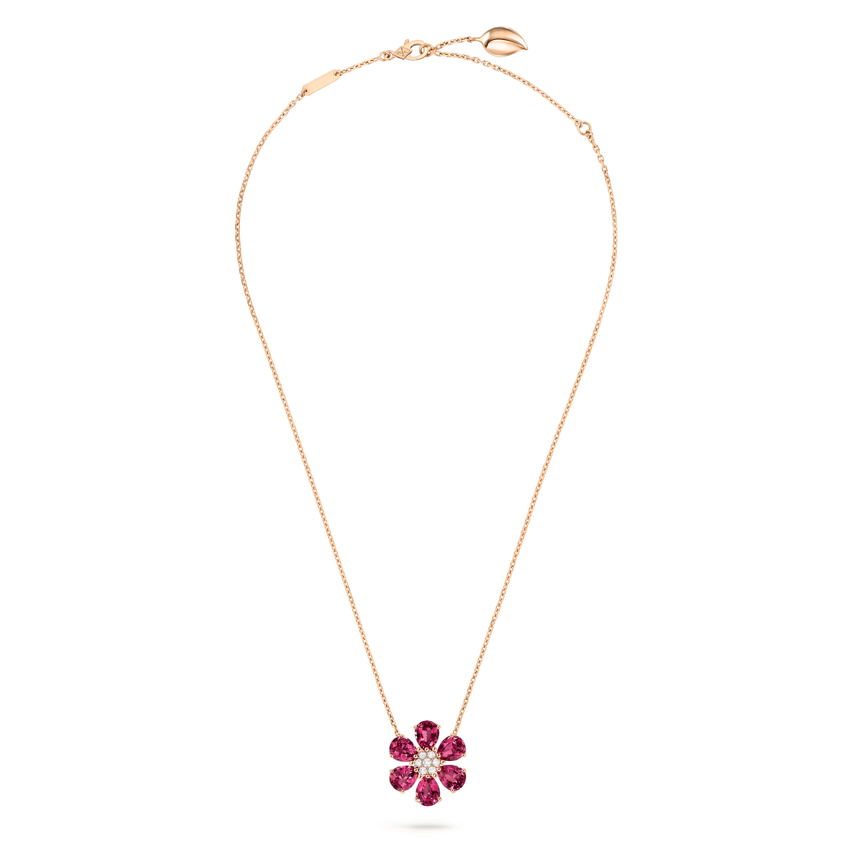 Fleurs d’Hawaï吊坠, 18K玫瑰金, 玫瑰榴石:  6颗,  8.76 克拉, 钻石:  7颗,  0.19 克拉, Front, Jewelry Pendent_梵克雅宝_Van Cleef & Arpels