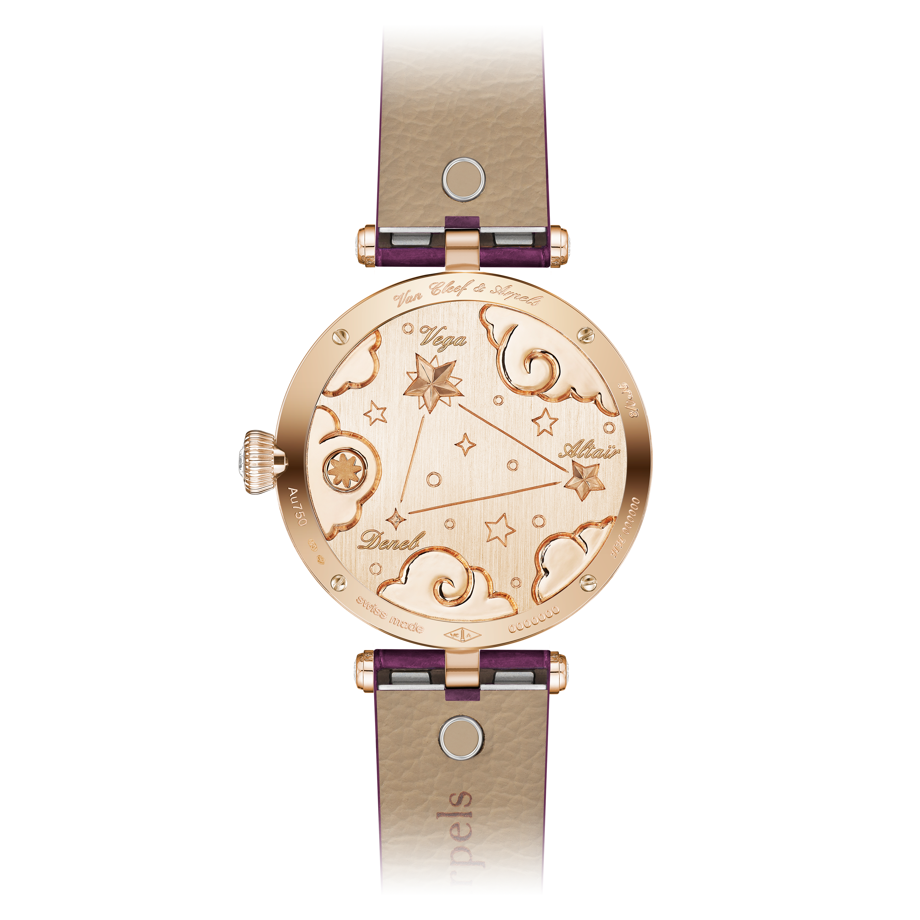 Lady Retrouvailles Célestes watch, 18K rose gold, Diamond:  403 stones,  4.64 carats, Mother-of-pearl:  5 stones, Sapphire:  31 stones,  1.44 carats, Open, Watch - Van Cleef & Arpels